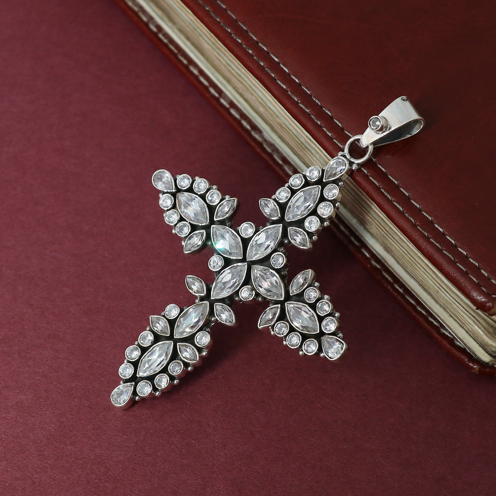 Designer Cubic Zirconia Stone Cross Pendant