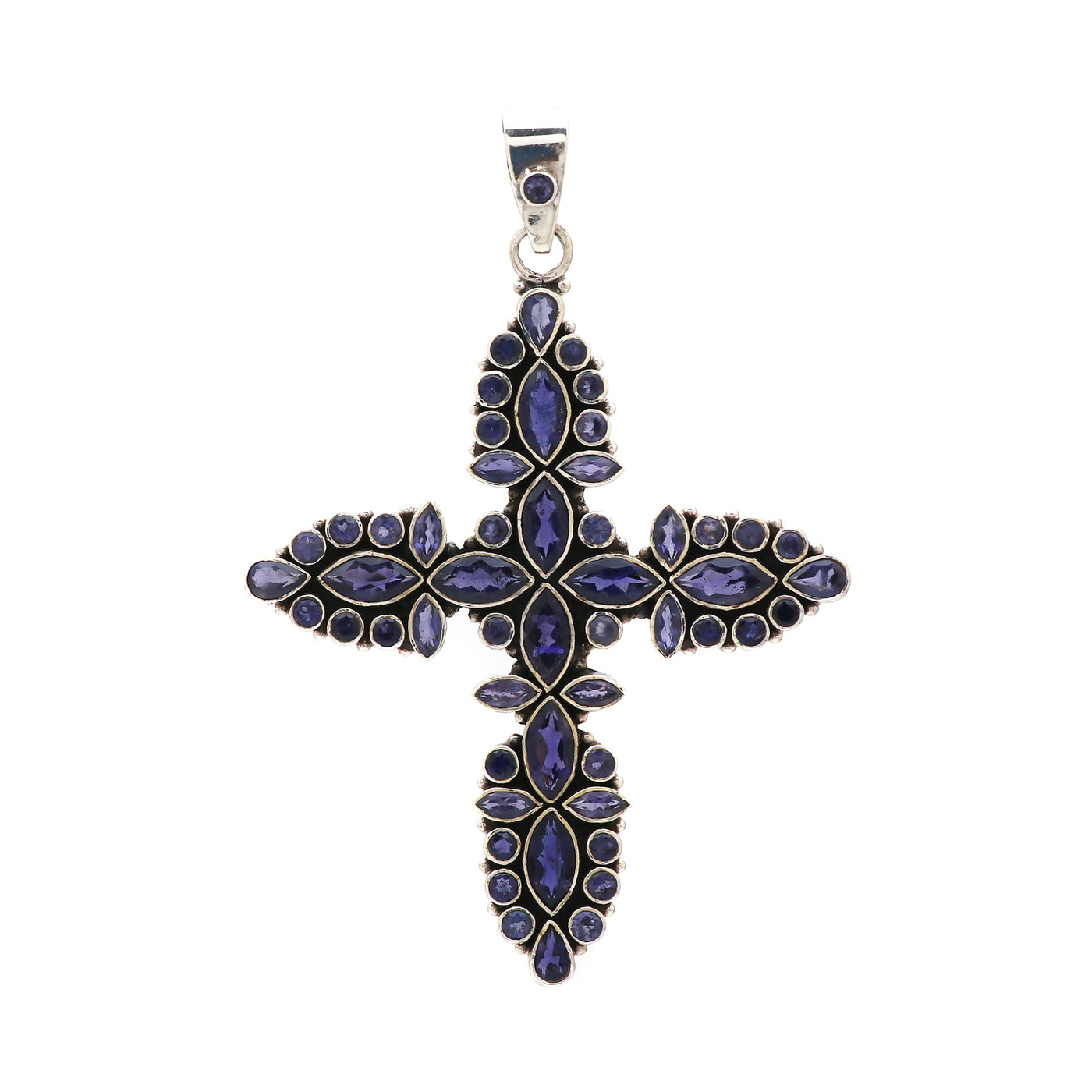 Designer Iolite Stone Cross Pendant