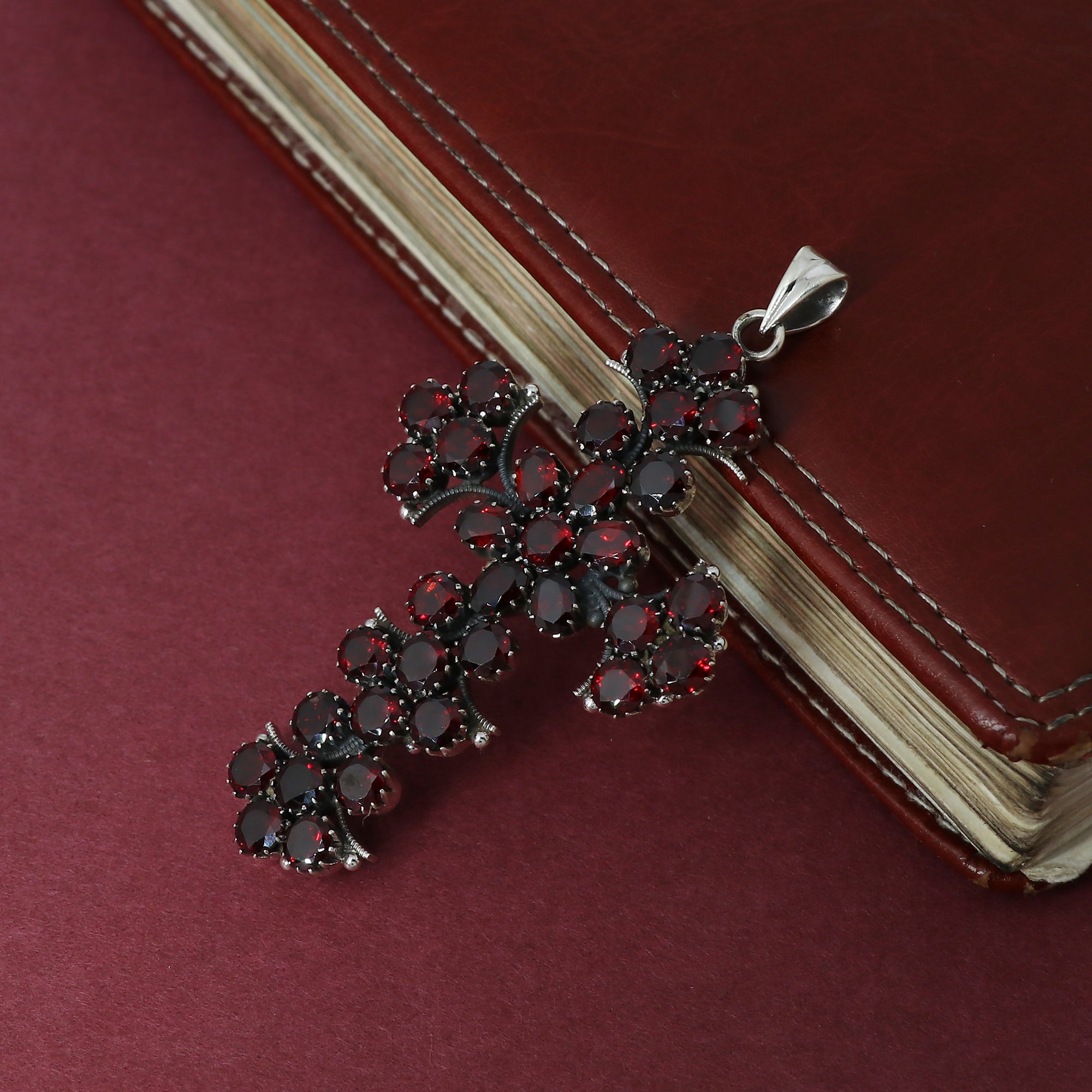 Designer Garnet Stone Cross Pendant