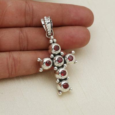 Designer Garnet Stone Cross Pendant