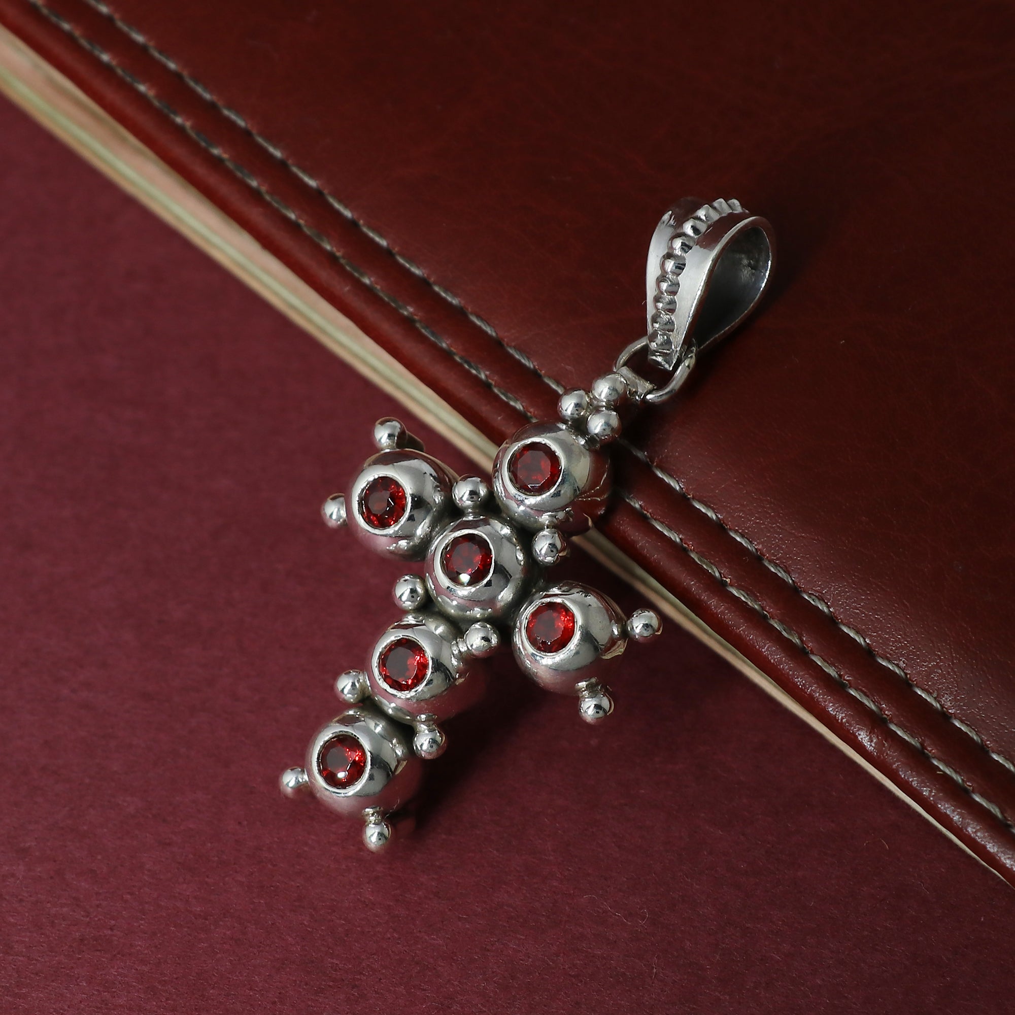 Designer Garnet Stone Cross Pendant