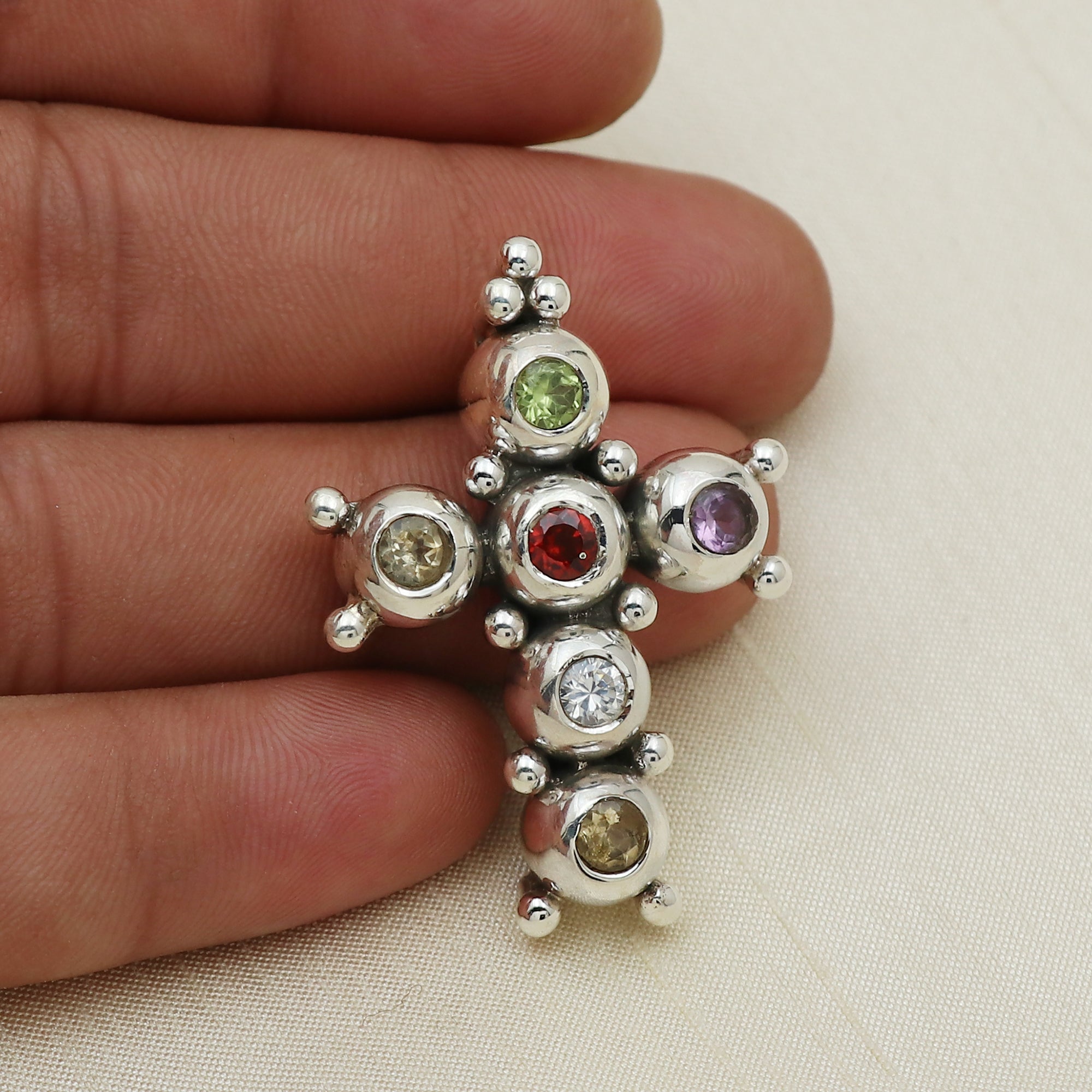 Designer Multi Stone Cross Pendant