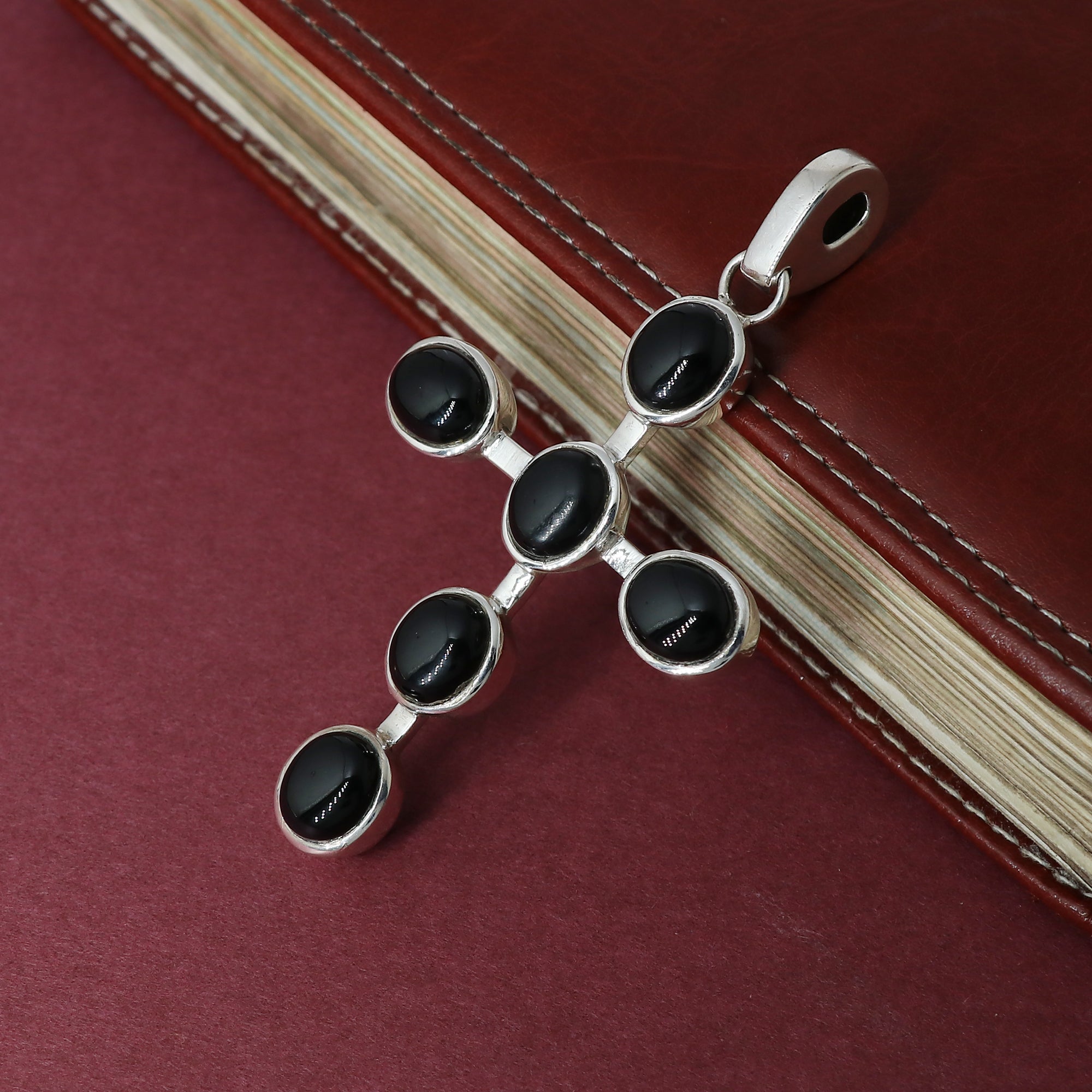 Designer Black Onyx Stone Cross Pendant