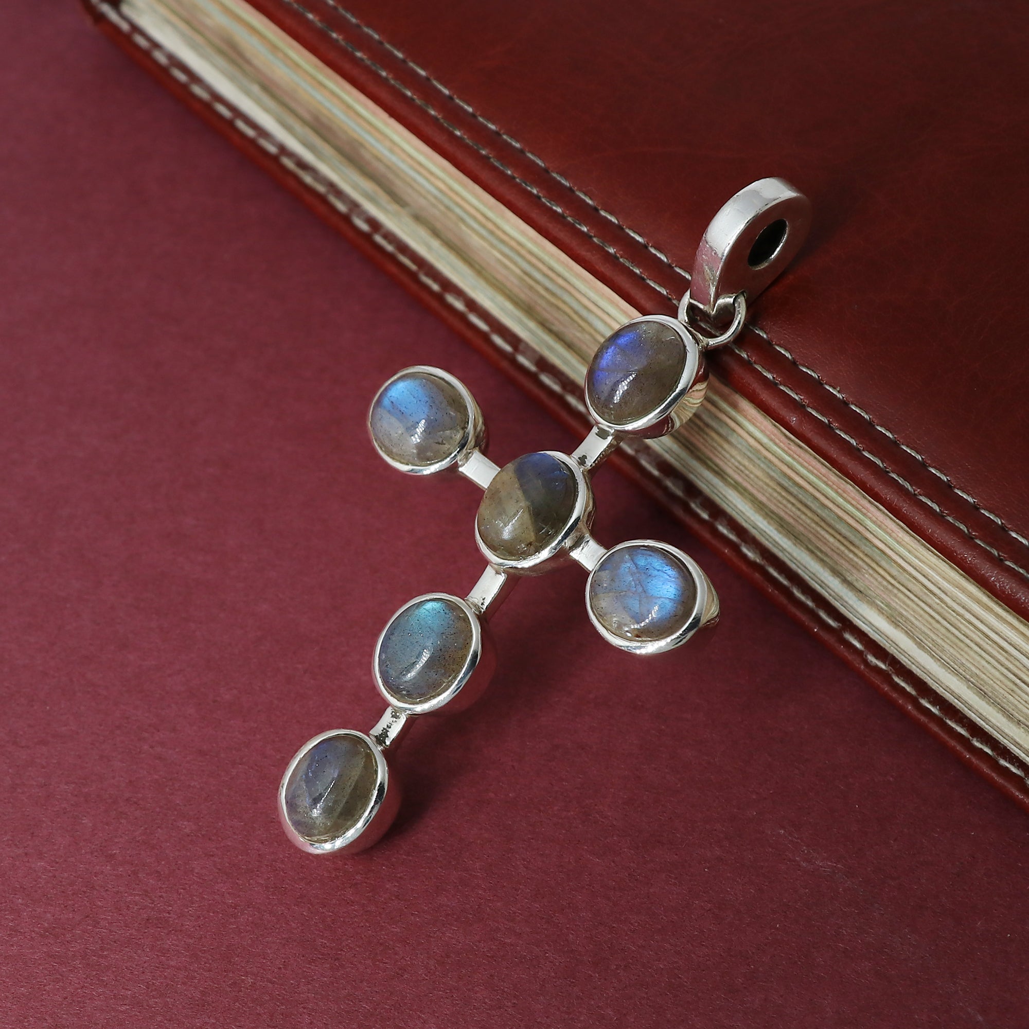 Designer Labradorite Stone Cross Pendant