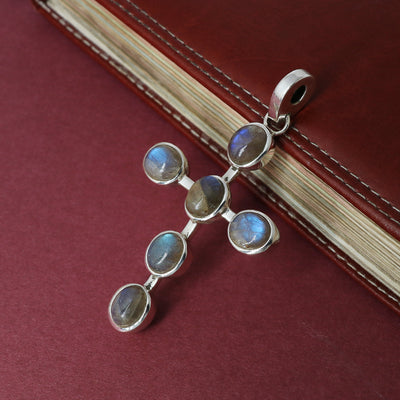 Designer Labradorite Stone Cross Pendant