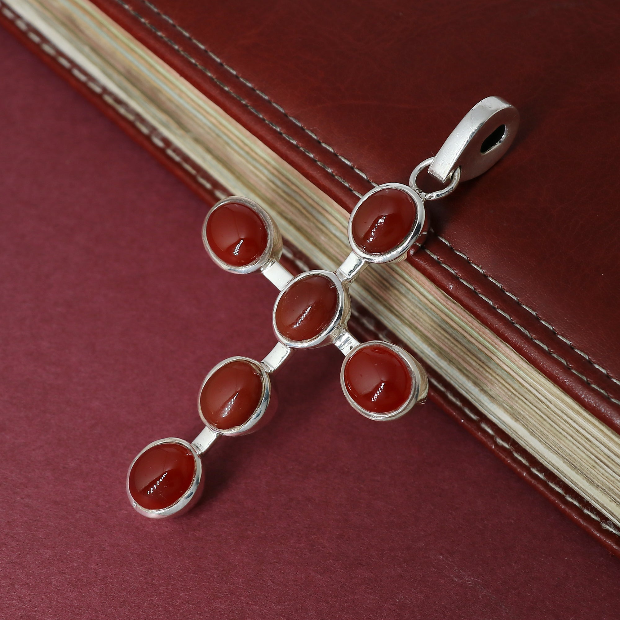 Designer Red Onyx Stone Cross Pendant