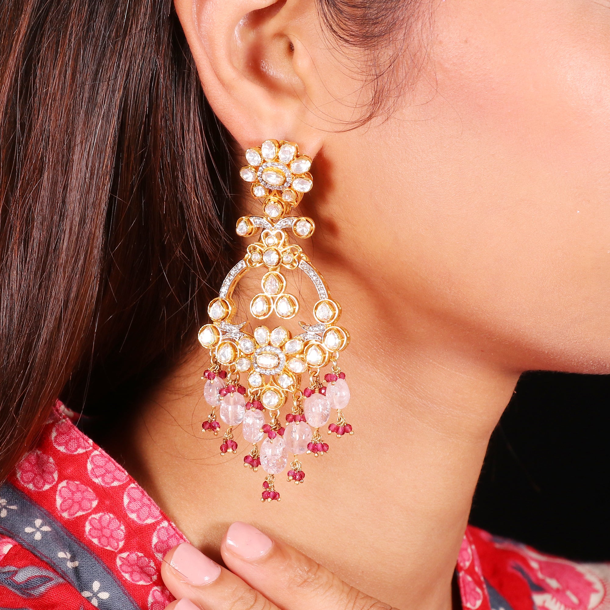 Moissanite Diamond Polki Earring