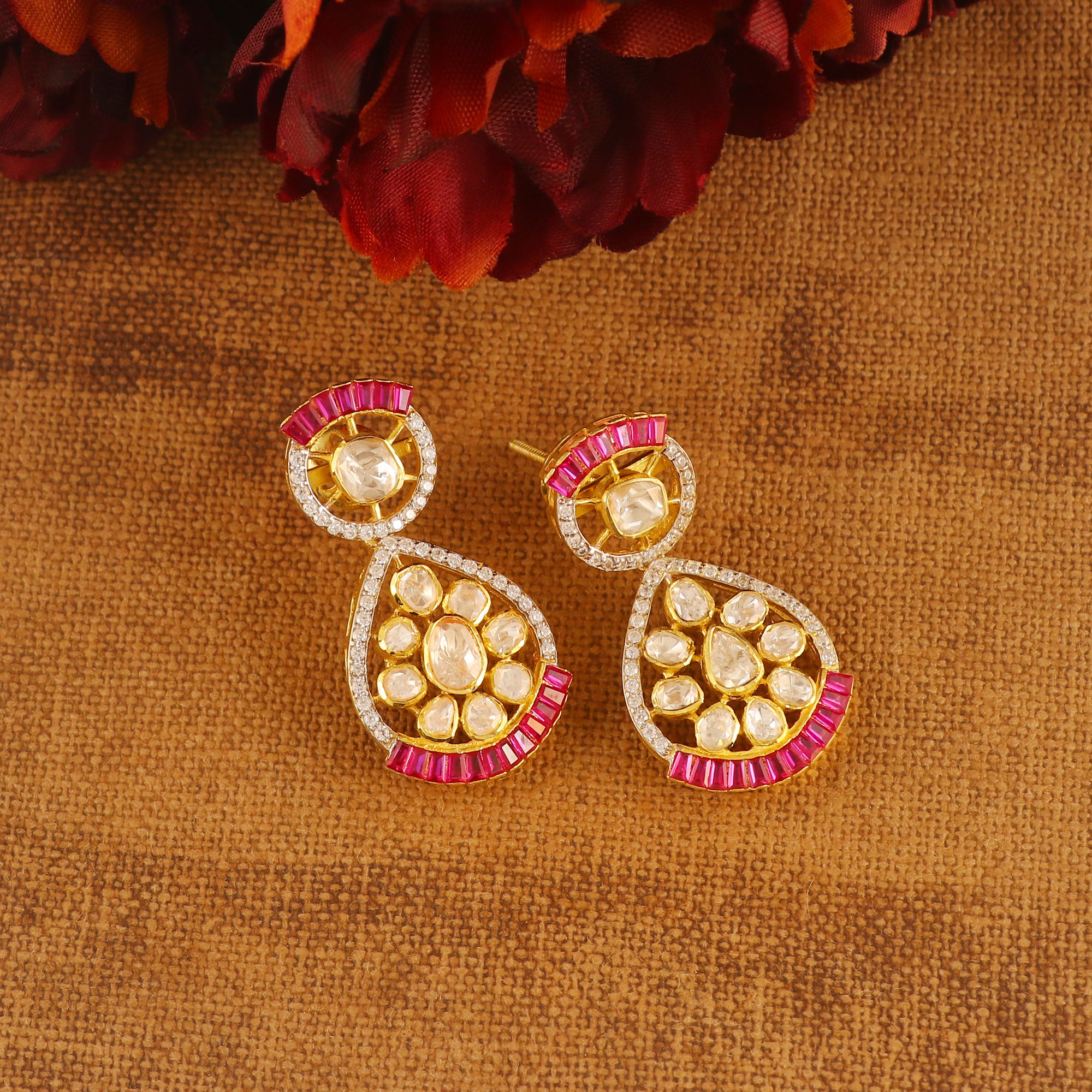 Moissanite Diamond Polki Earring