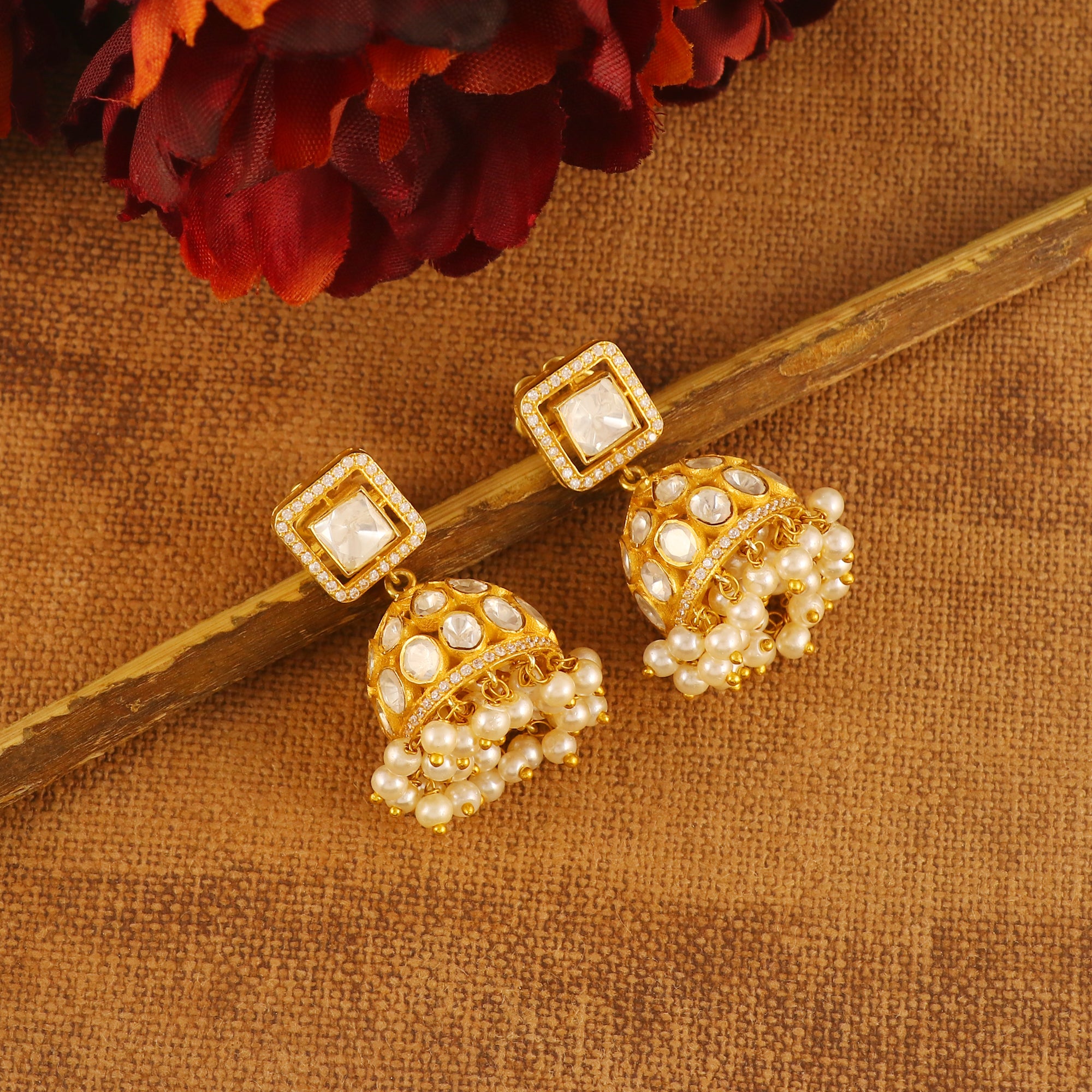 Moissanite Diamond Polki Earring