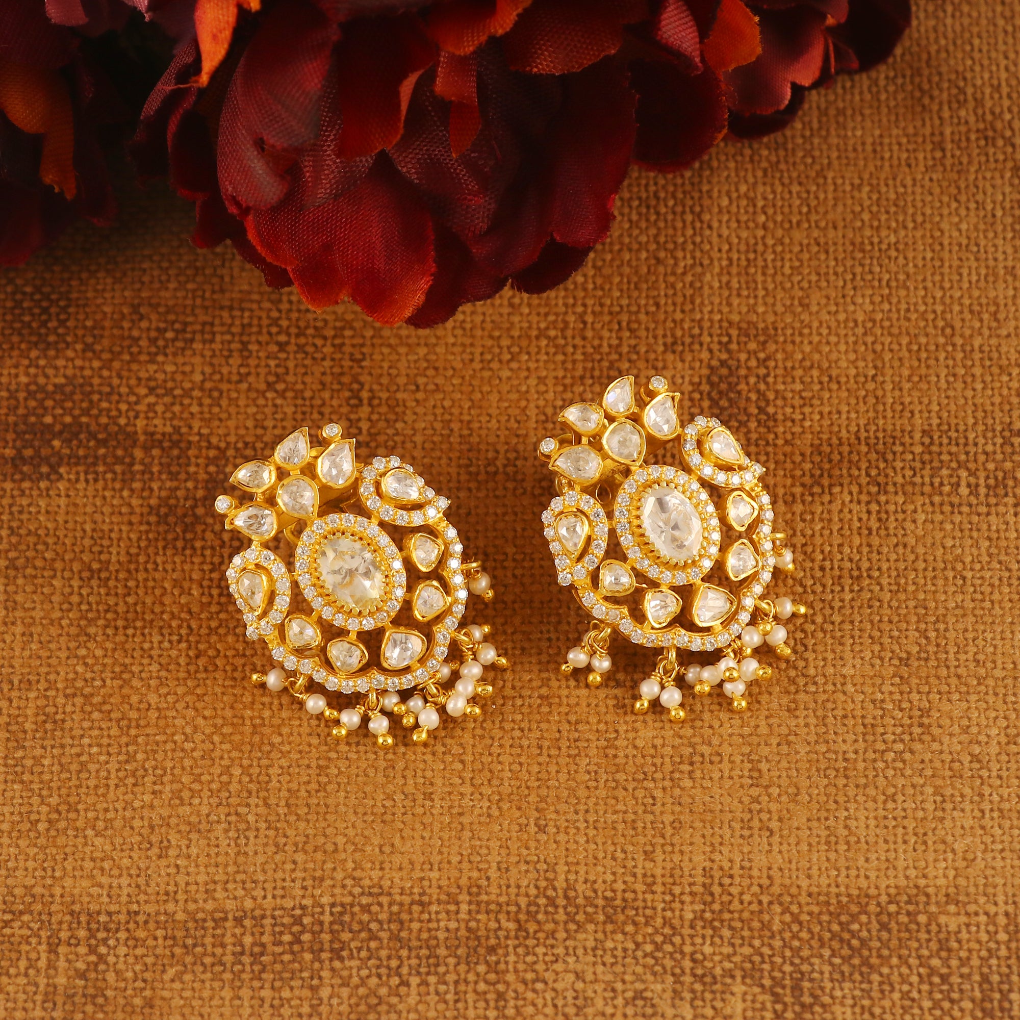 Moissanite Diamond Polki Earring