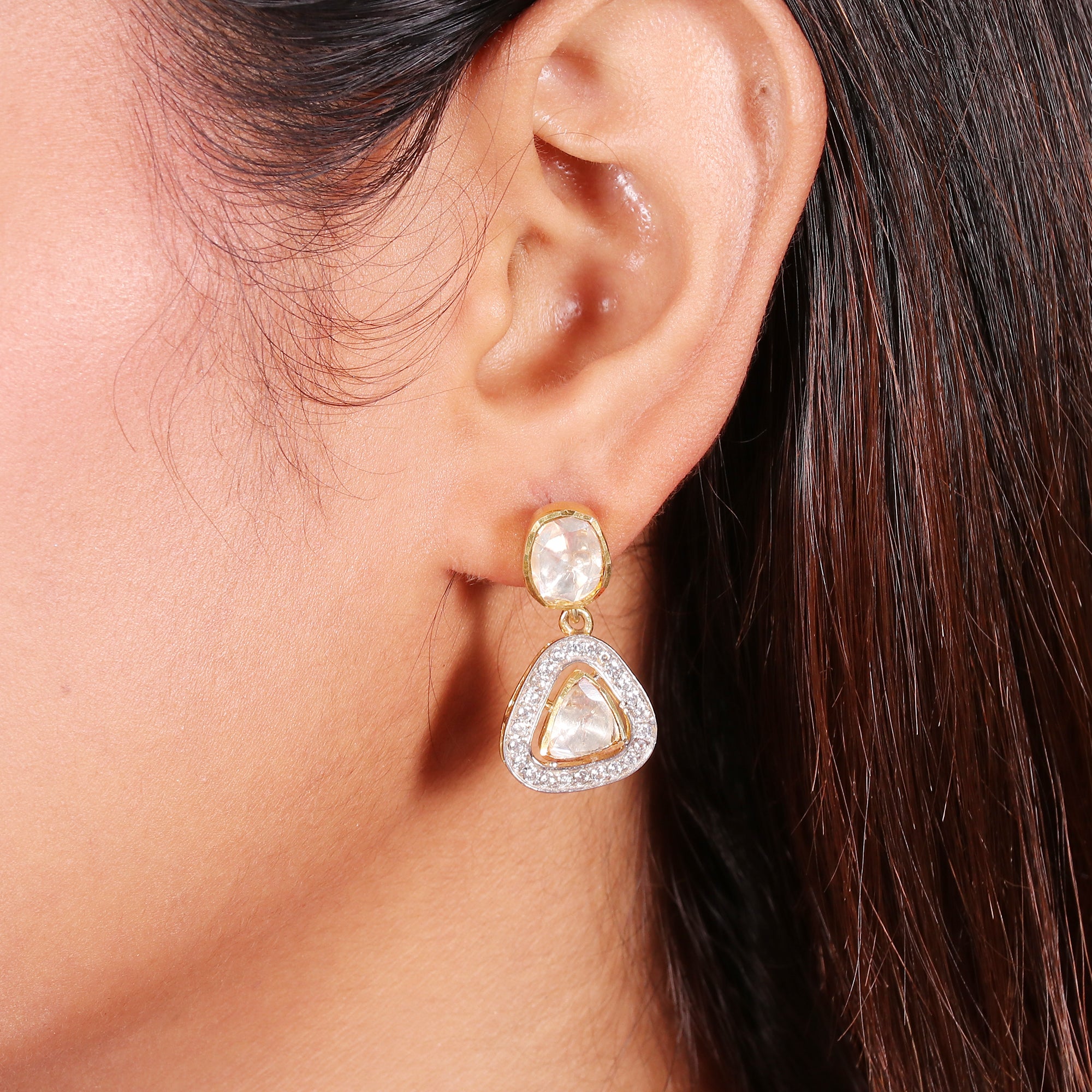 Moissanite Diamond Polki Earring