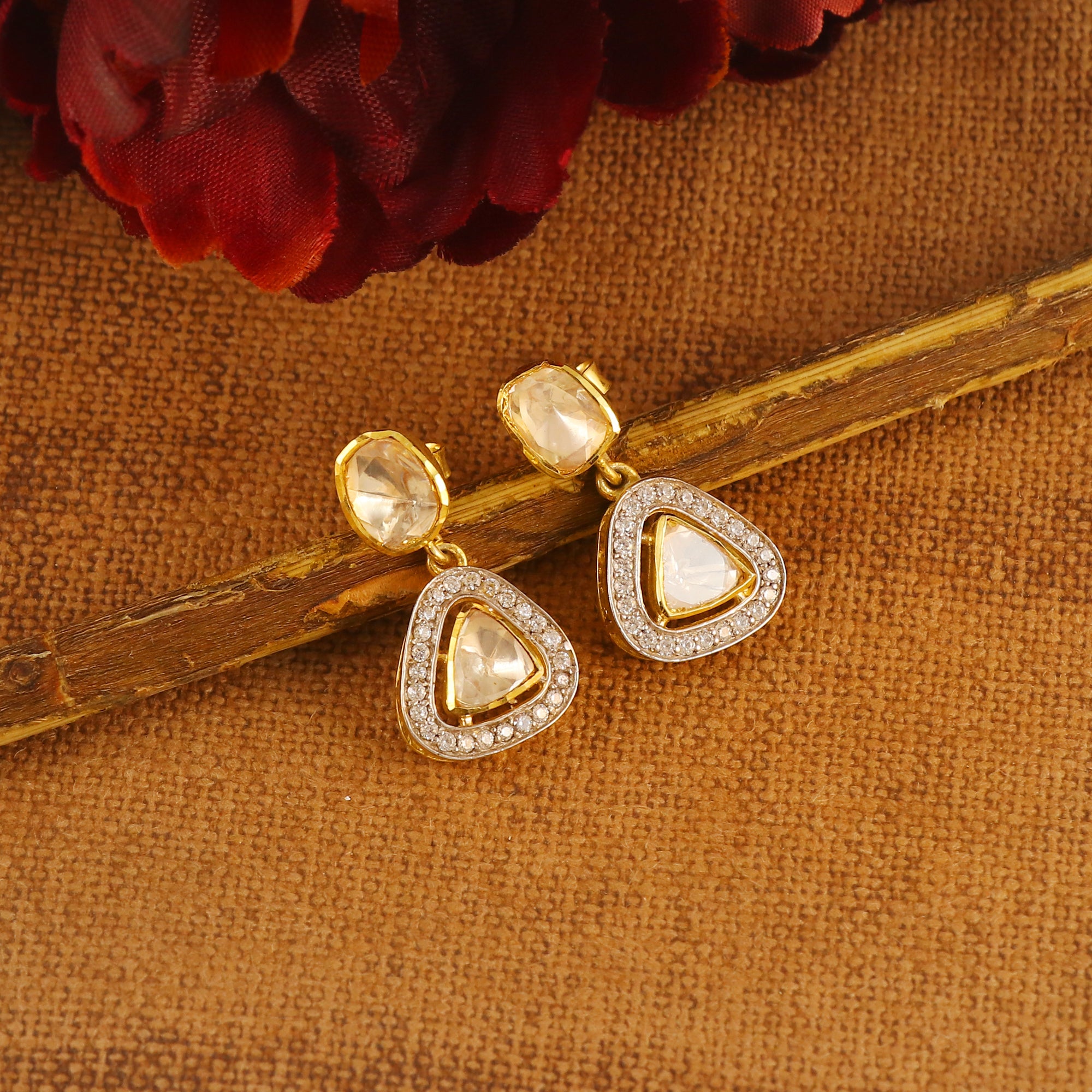 Moissanite Diamond Polki Earring