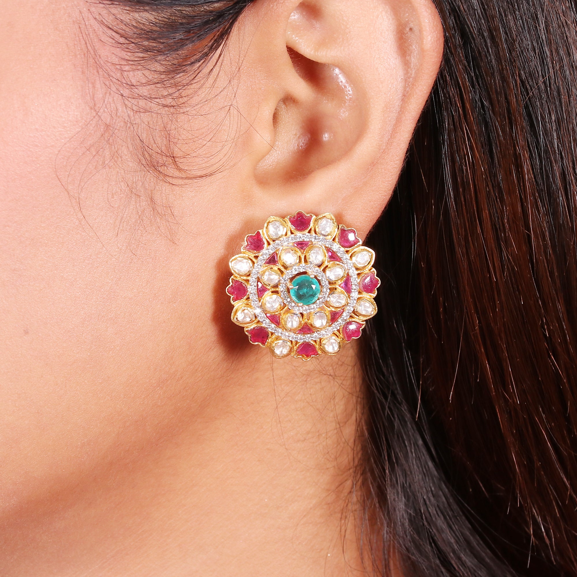 Moissanite Diamond Polki Earring