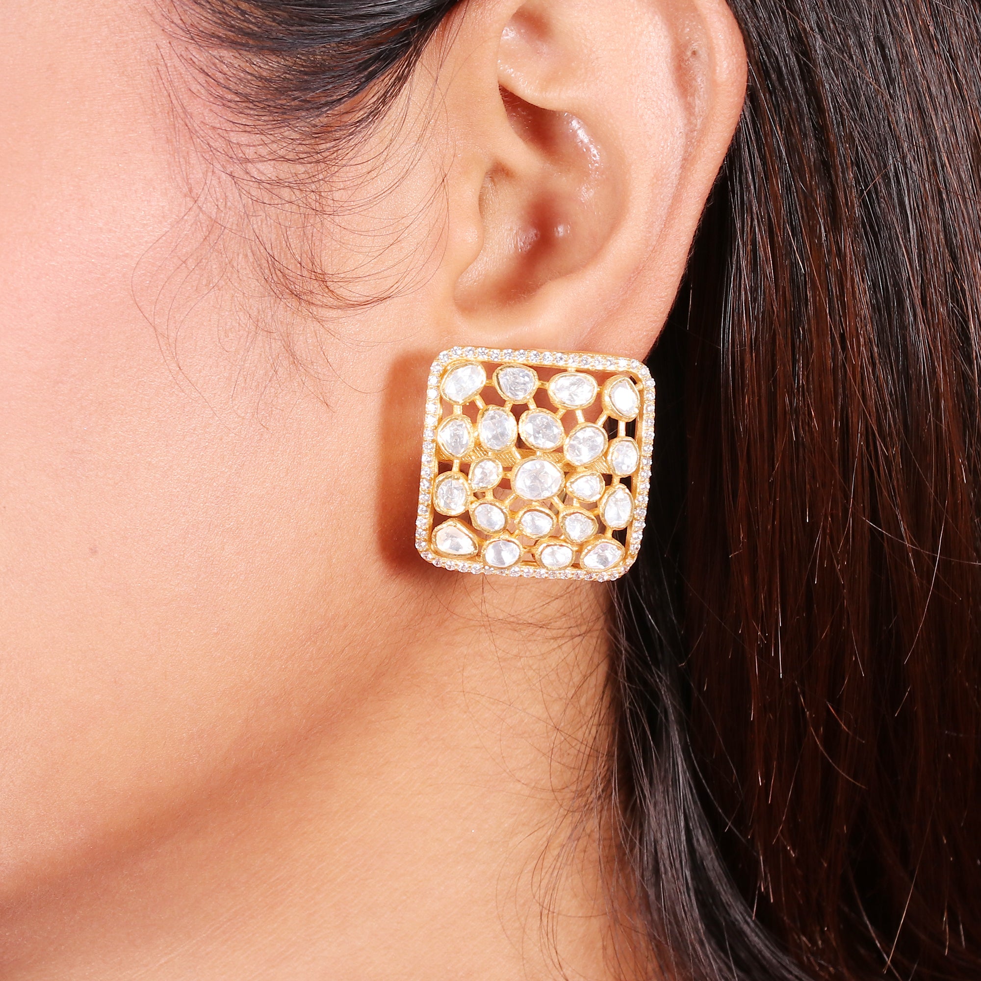 Moissanite Diamond Polki Earring