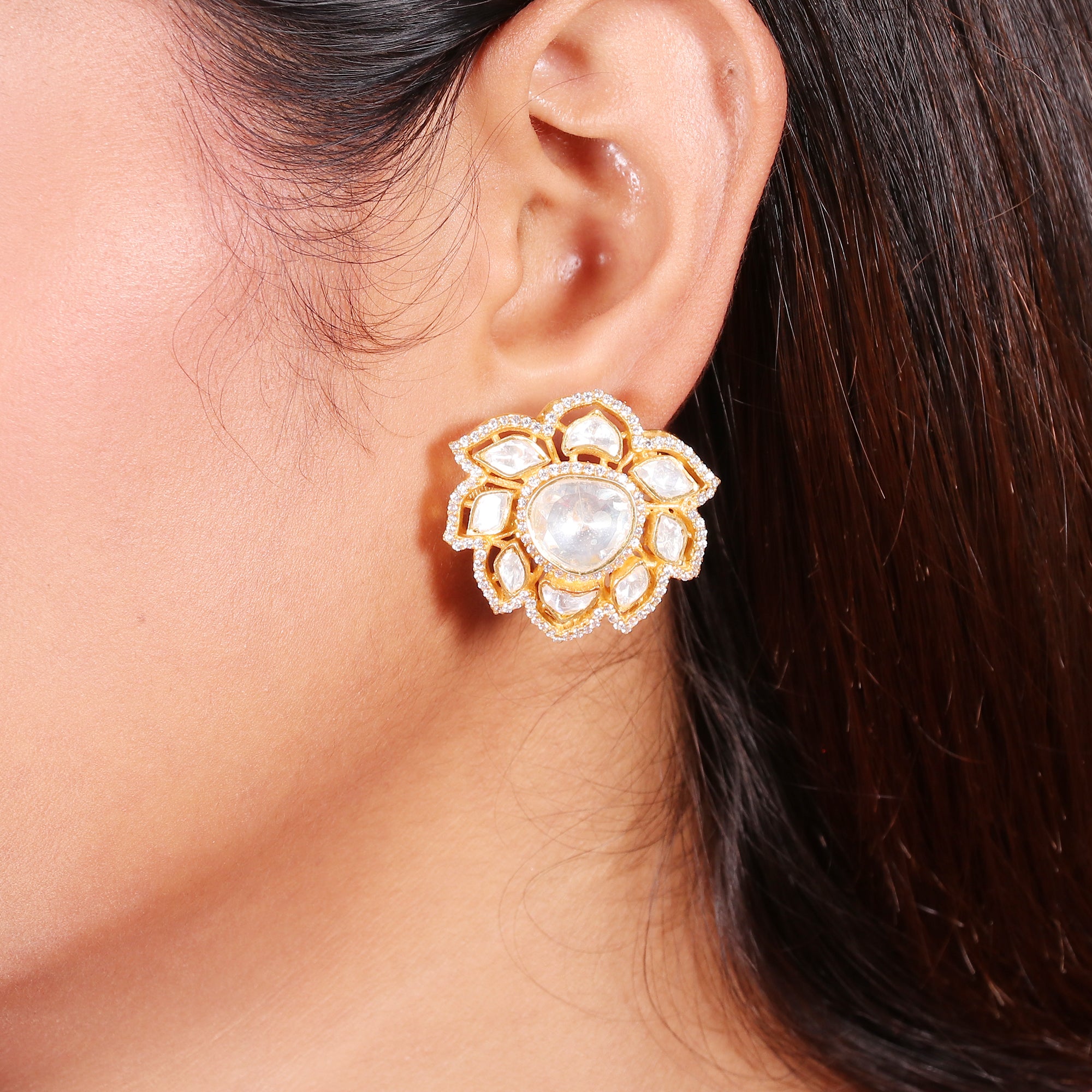 Moissanite Diamond Polki Earring