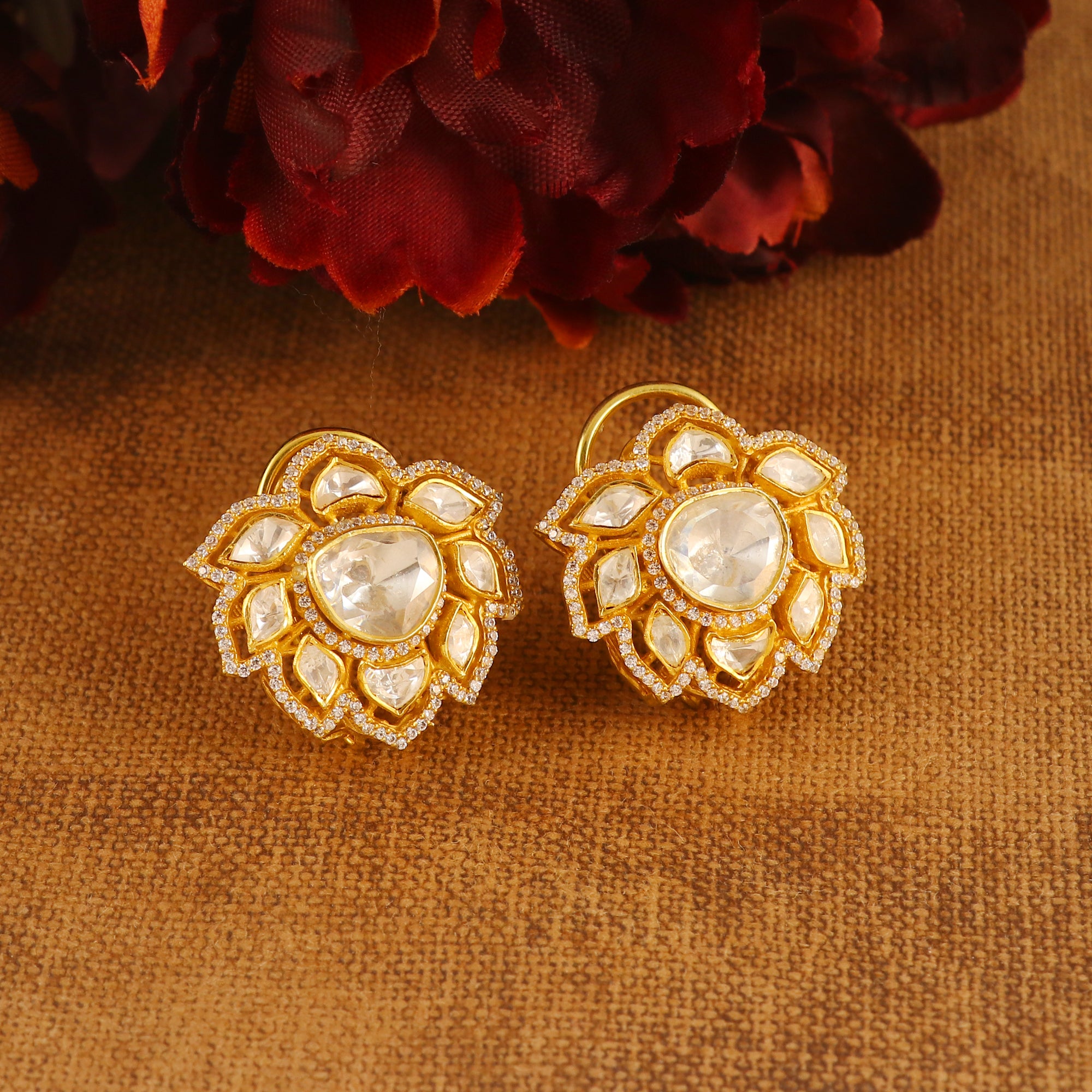 Moissanite Diamond Polki Earring