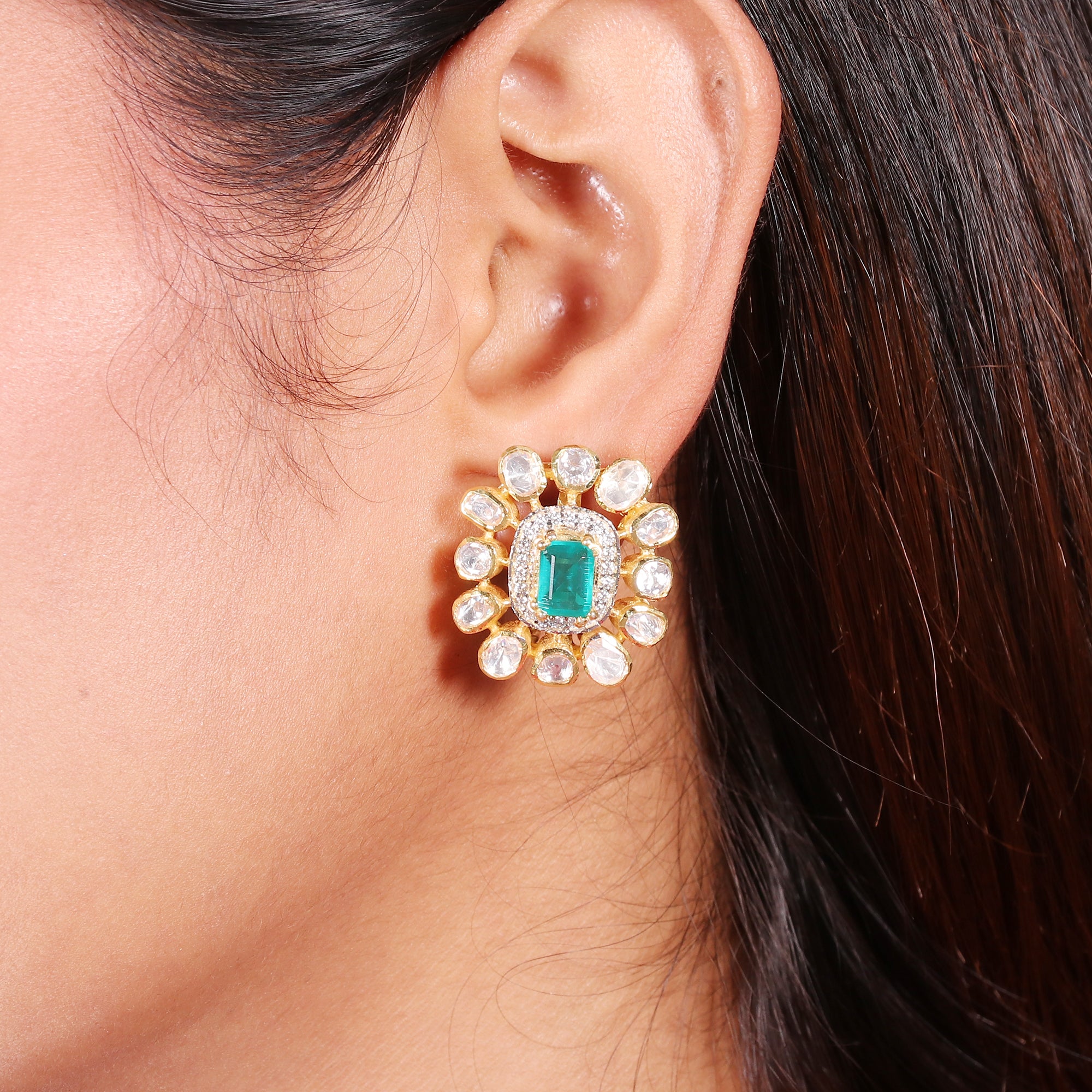 Moissanite Diamond Polki Earring