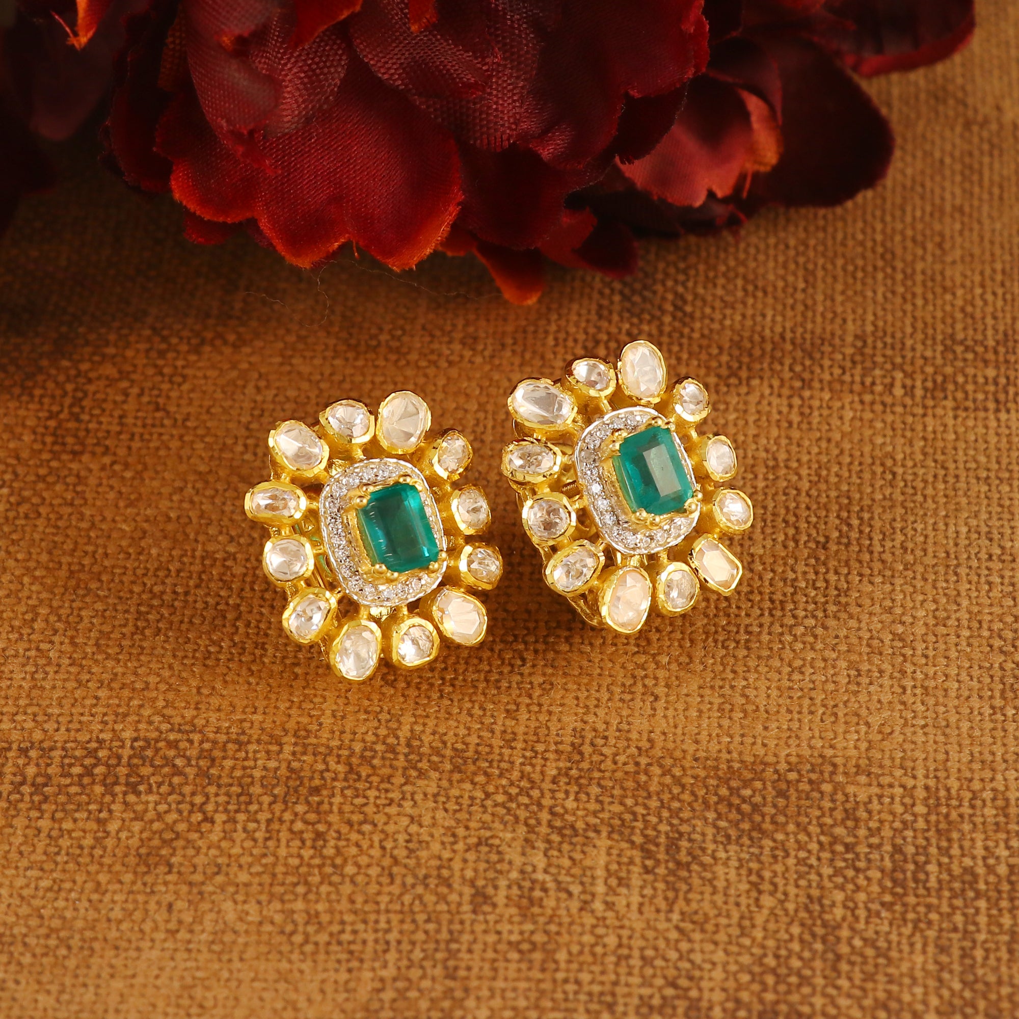 Moissanite Diamond Polki Earring