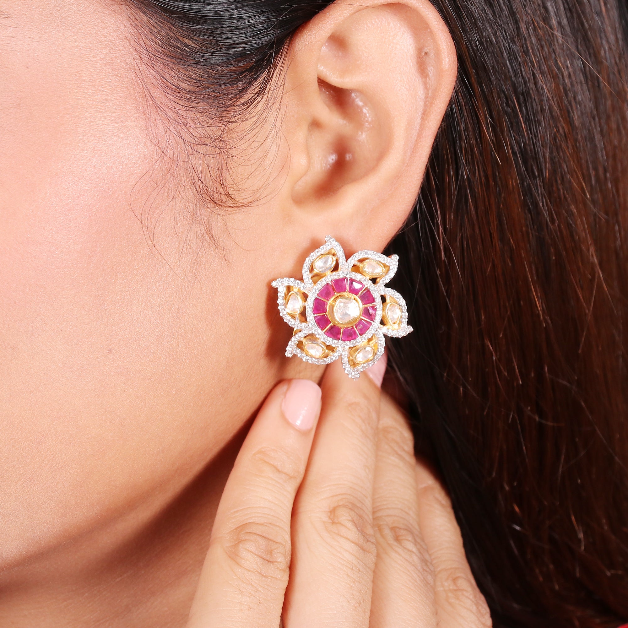 Moissanite Diamond Polki Earring