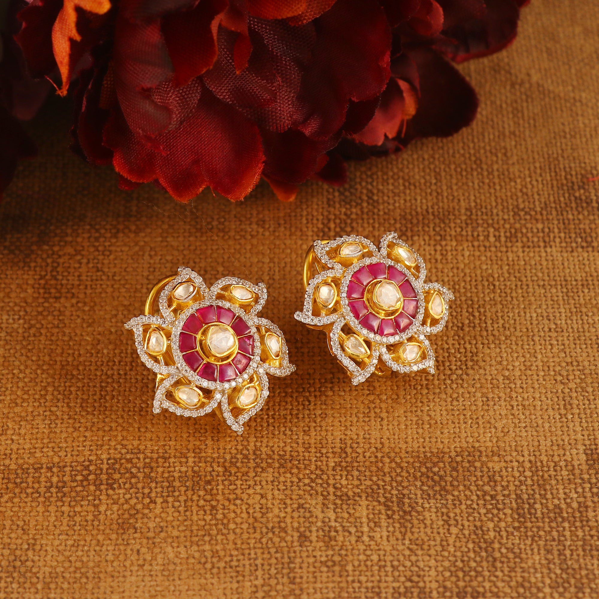 Moissanite Diamond Polki Earring