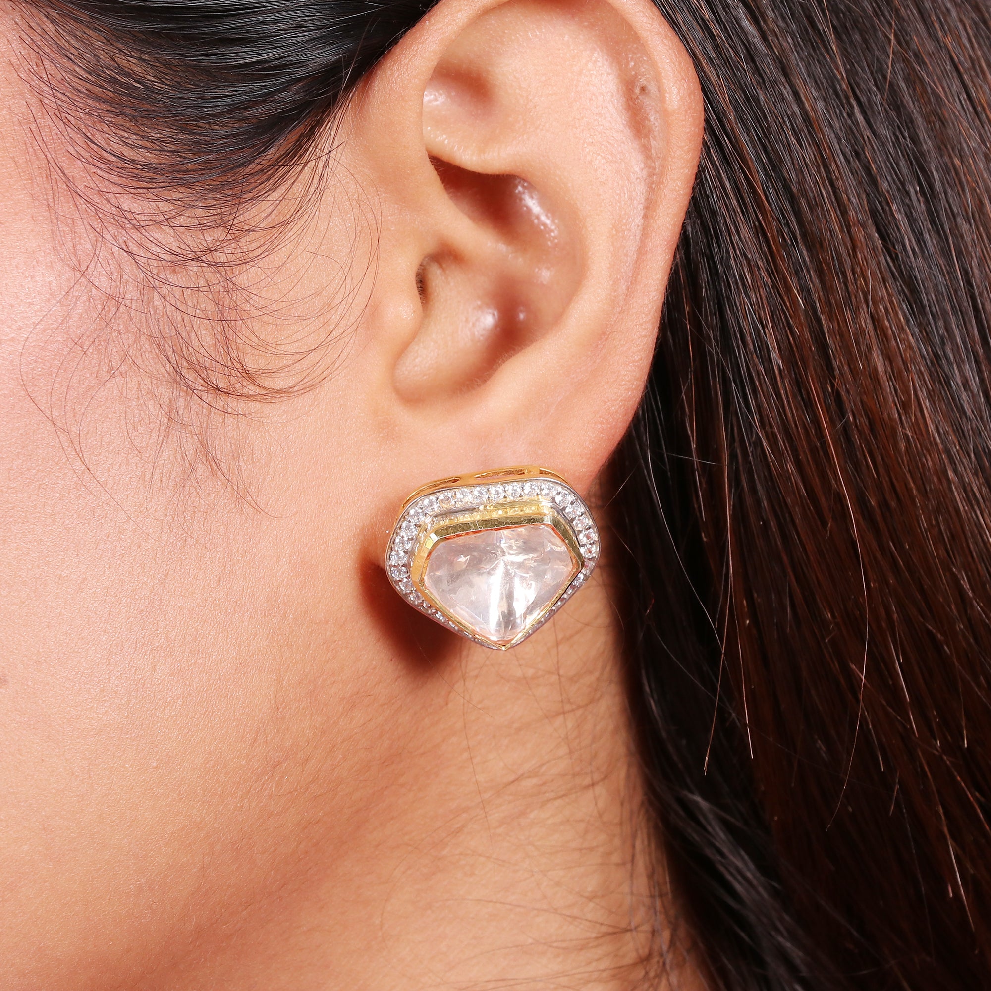 Moissanite Diamond Polki Earring