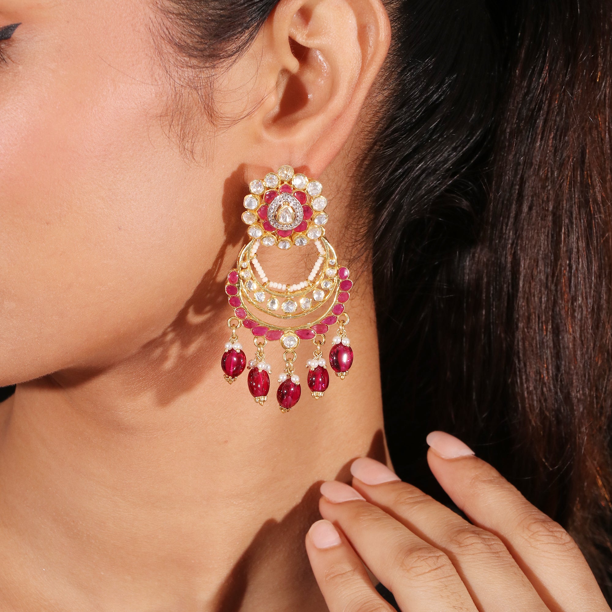 Moissanite Diamond Polki Earring