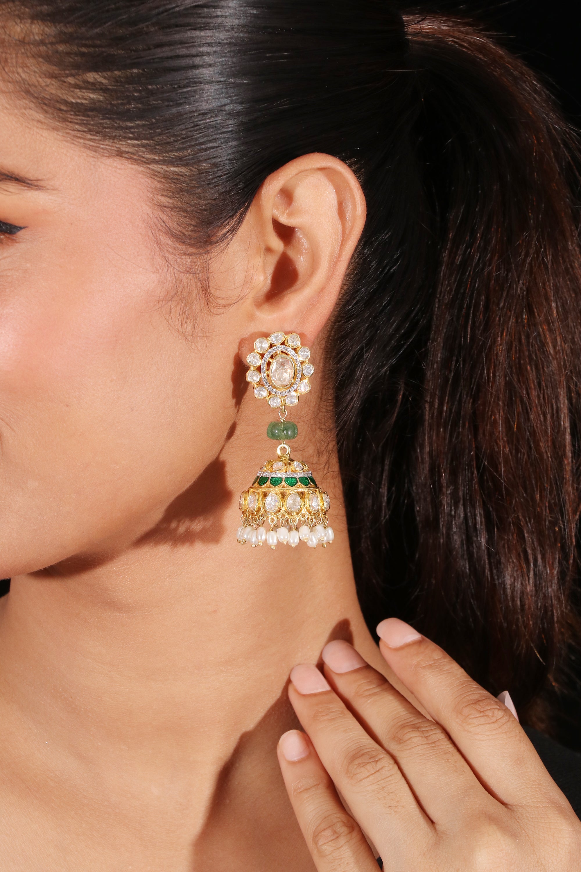 Moissanite Diamond Polki Earring