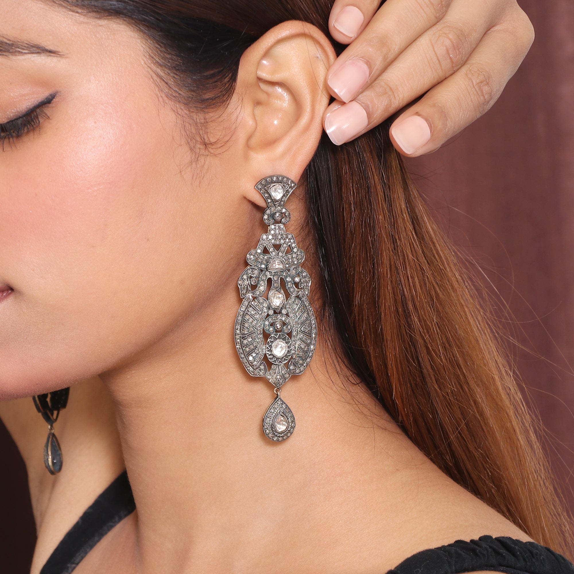 Regal Era Handcrafted Uncut Diamond Danglers