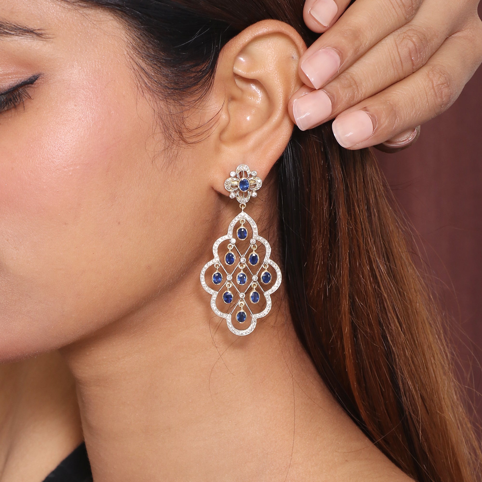 Regal Sapphire &  Beaded Victorian Earrings