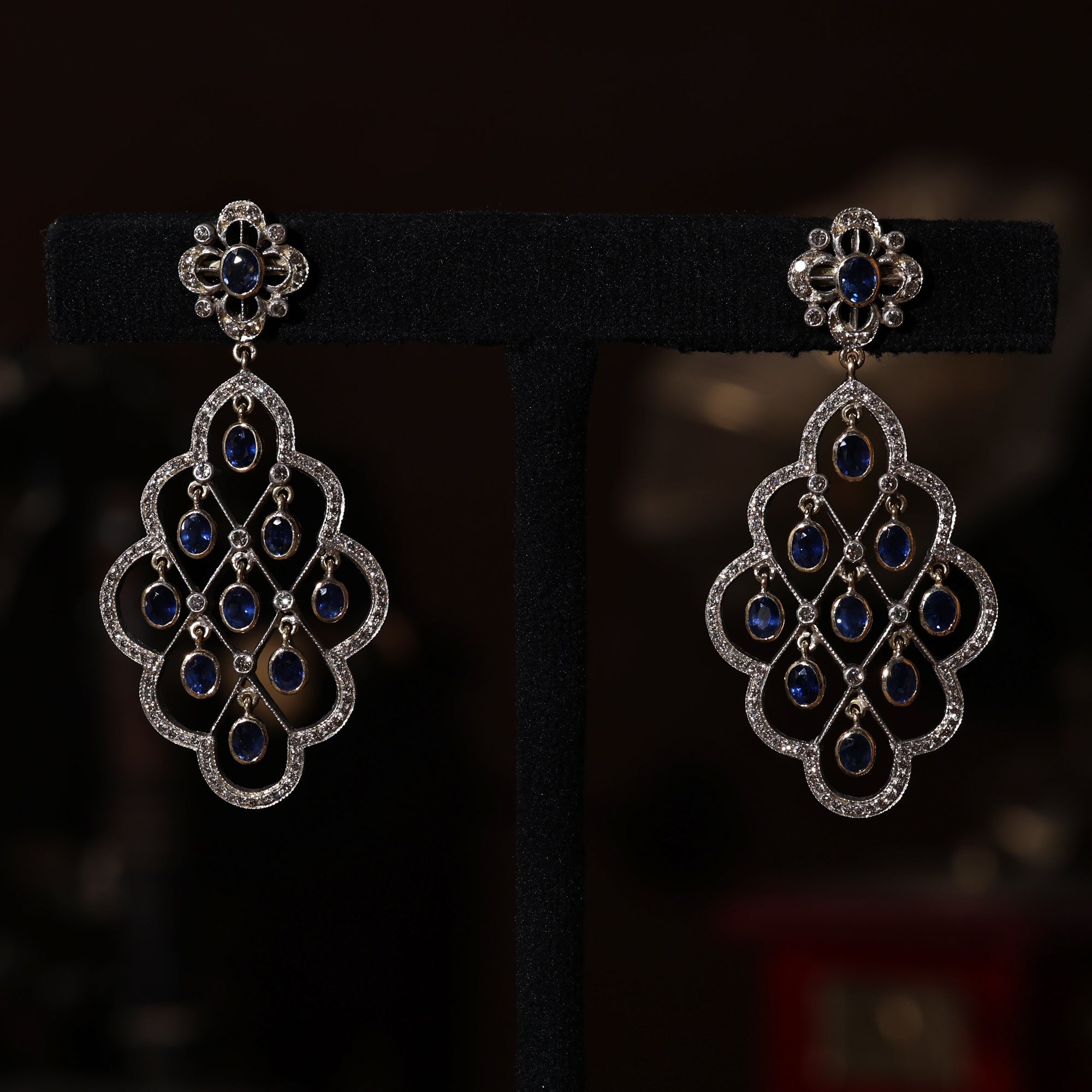 Regal Sapphire &  Beaded Victorian Earrings
