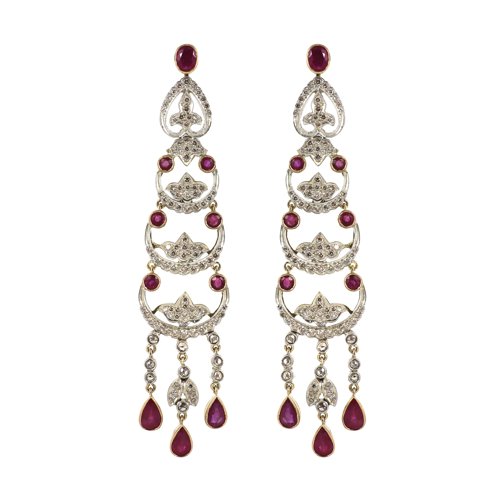 Heirloom Ruby & Diamond Victorian Stud Earrings
