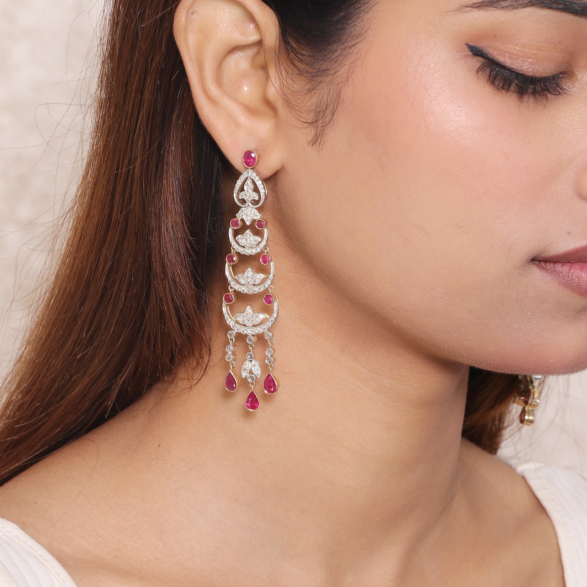 Heirloom Ruby & Diamond Victorian Stud Earrings