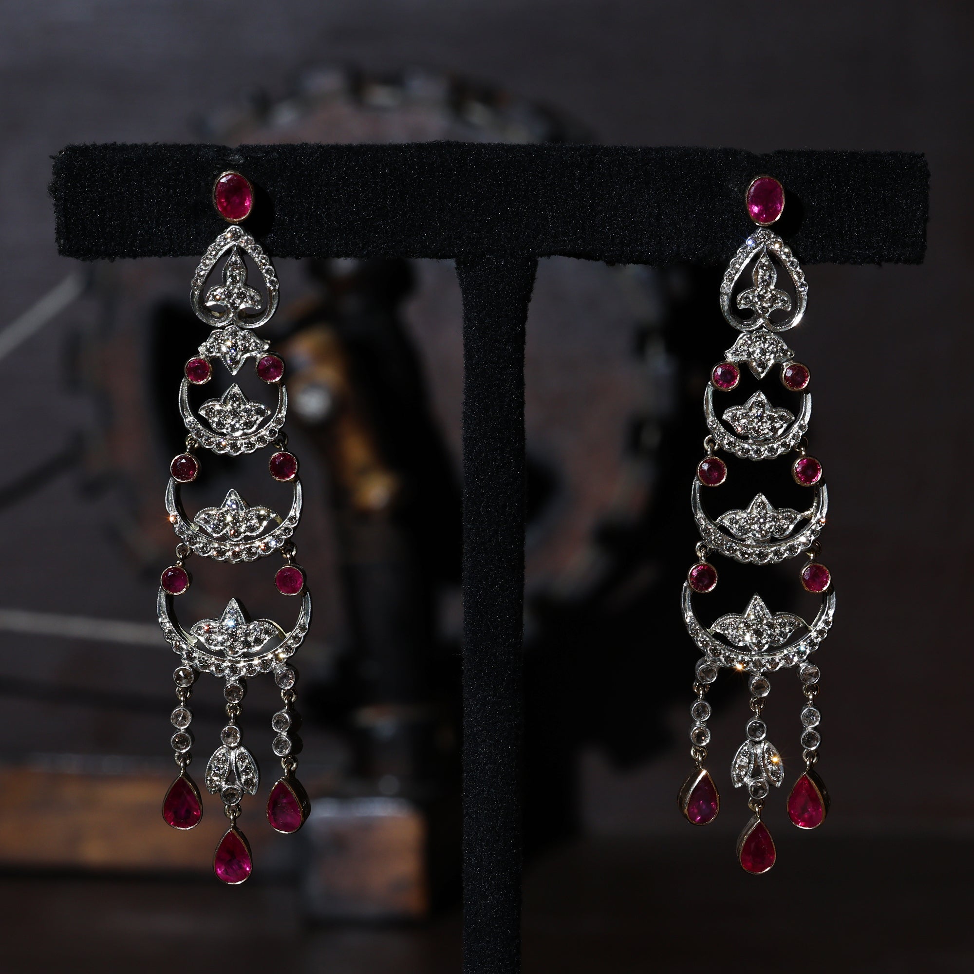 Heirloom Ruby & Diamond Victorian Stud Earrings