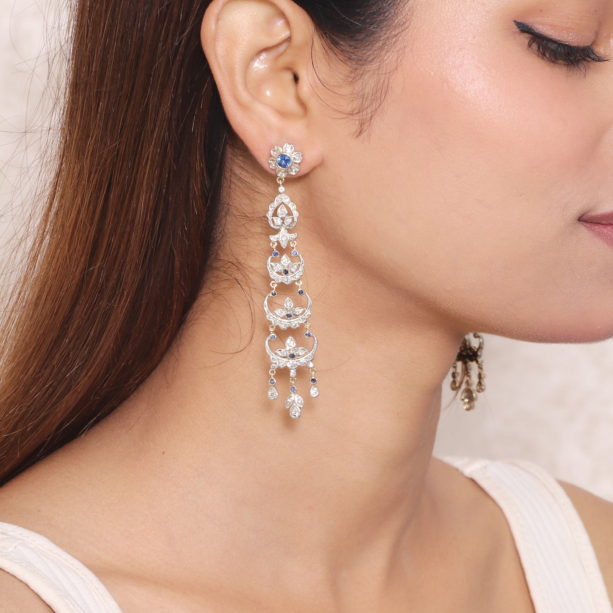 Imperial Sapphire & Diamond Beaded Earrings