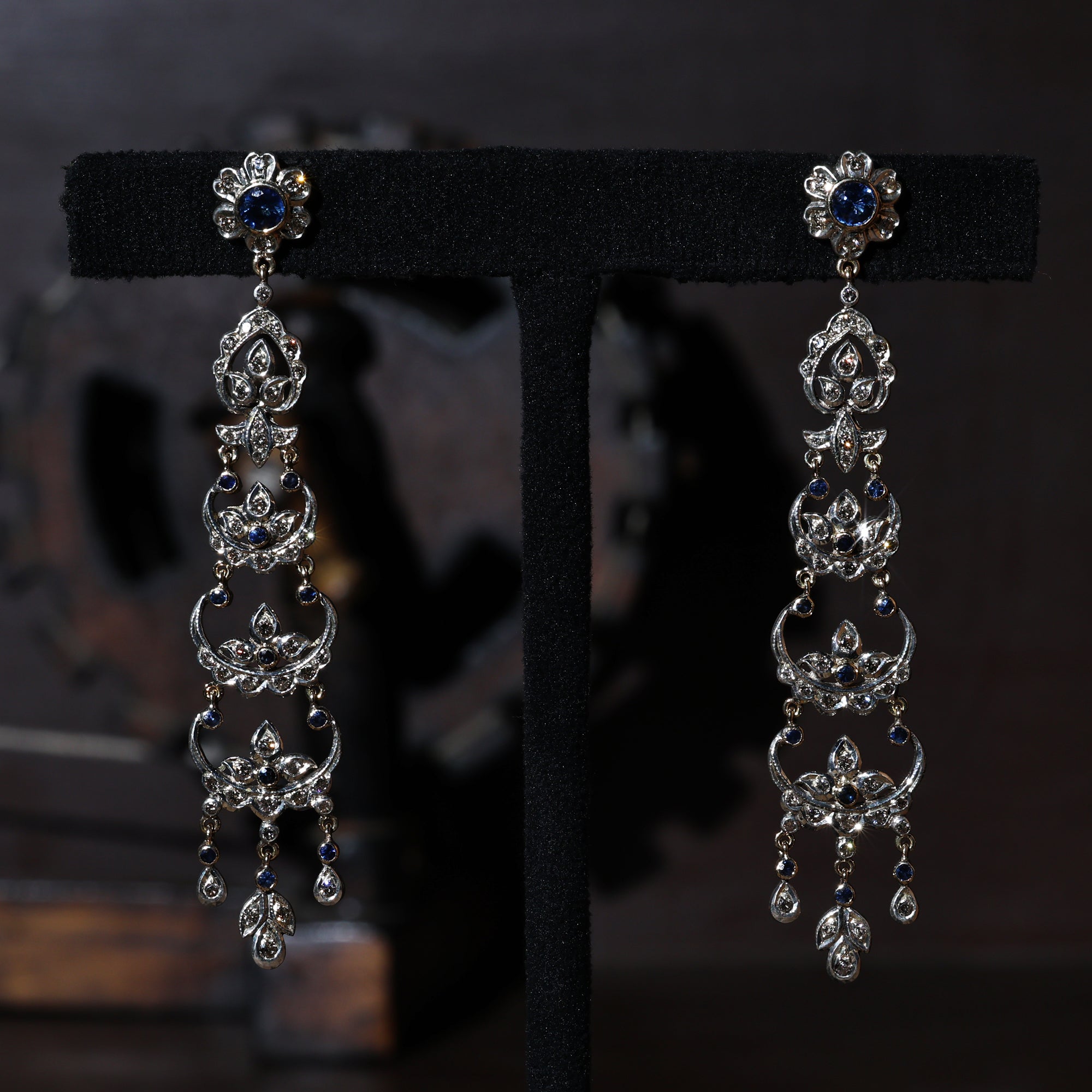Imperial Sapphire & Diamond Beaded Earrings