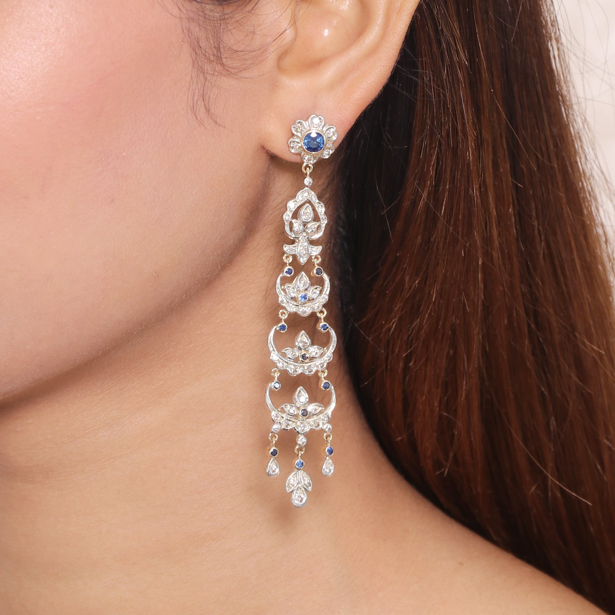 Imperial Sapphire & Diamond Beaded Earrings