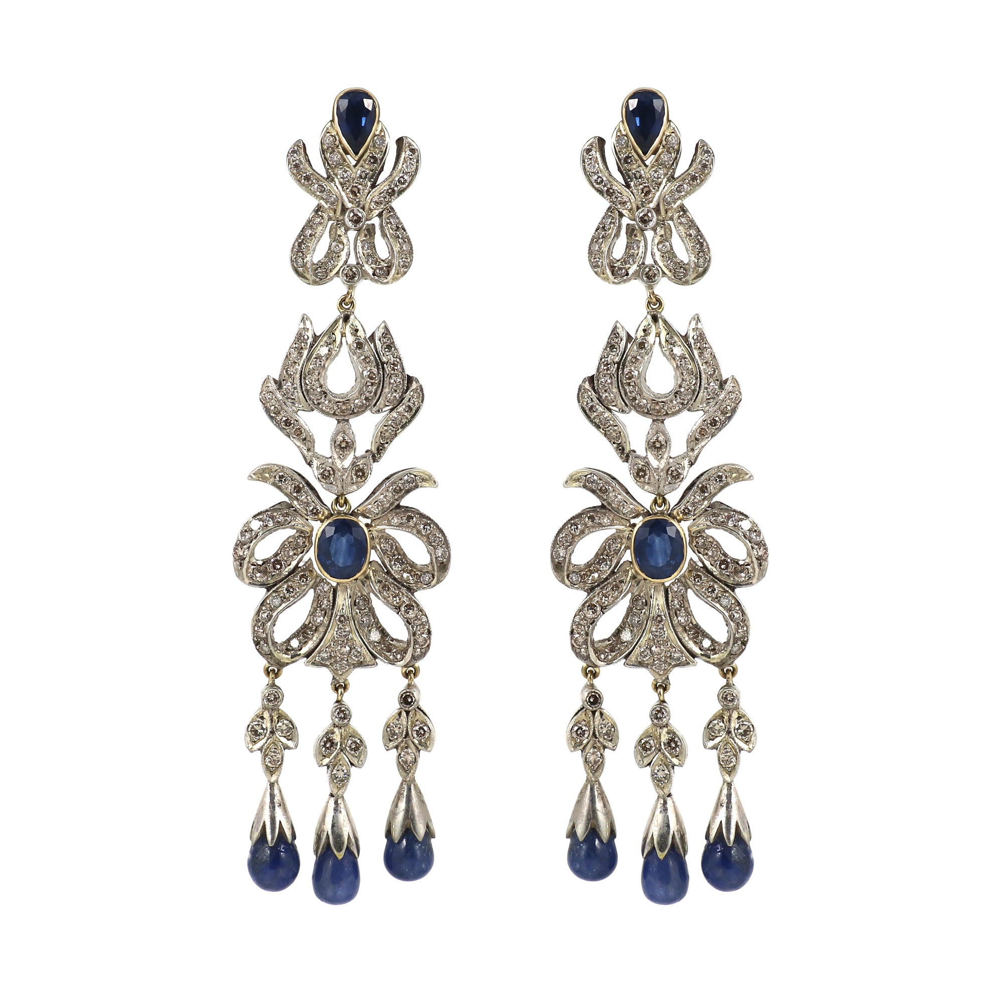 Victorian Empress Natural Sapphire & Diamond Earrings