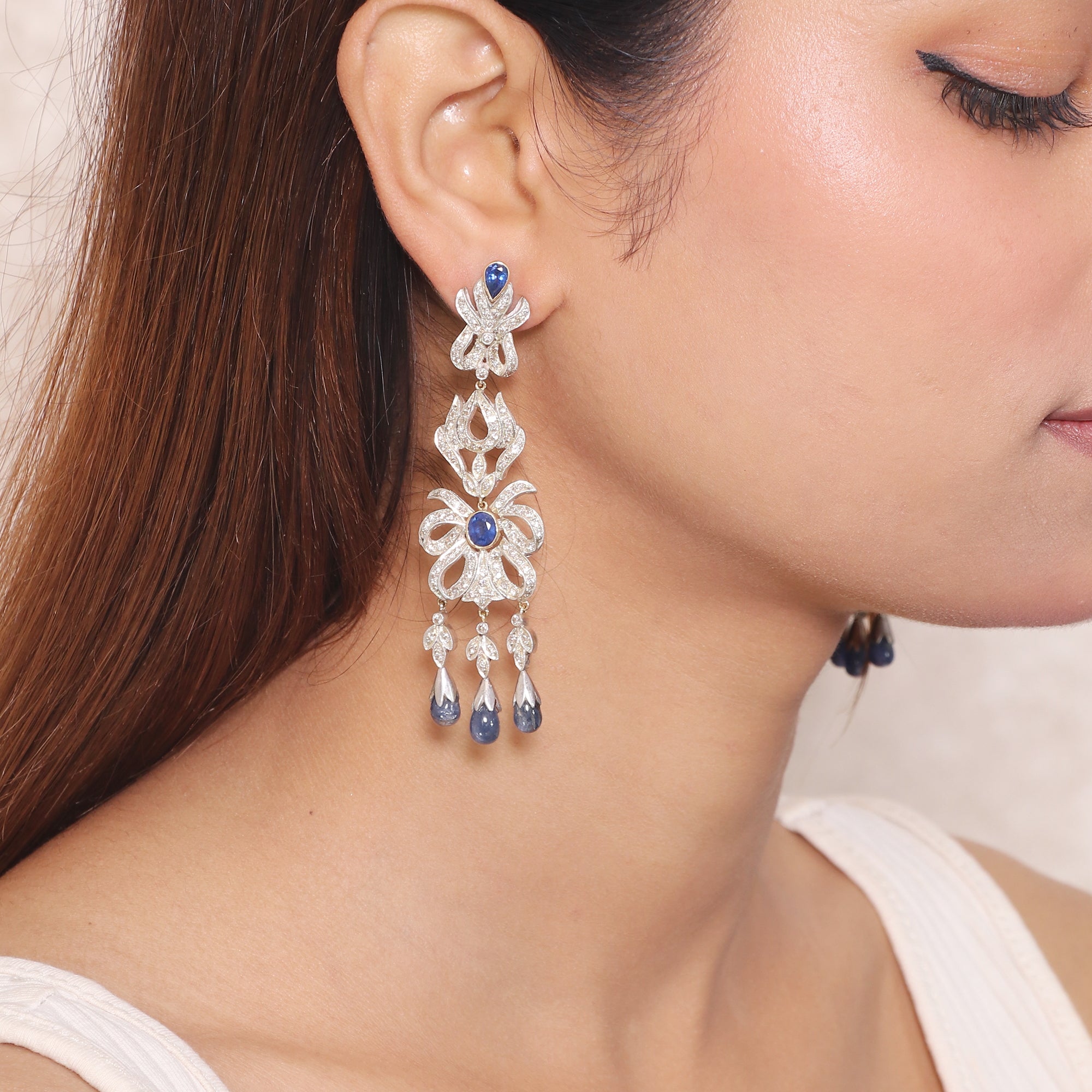 Victorian Empress Natural Sapphire & Diamond Earrings