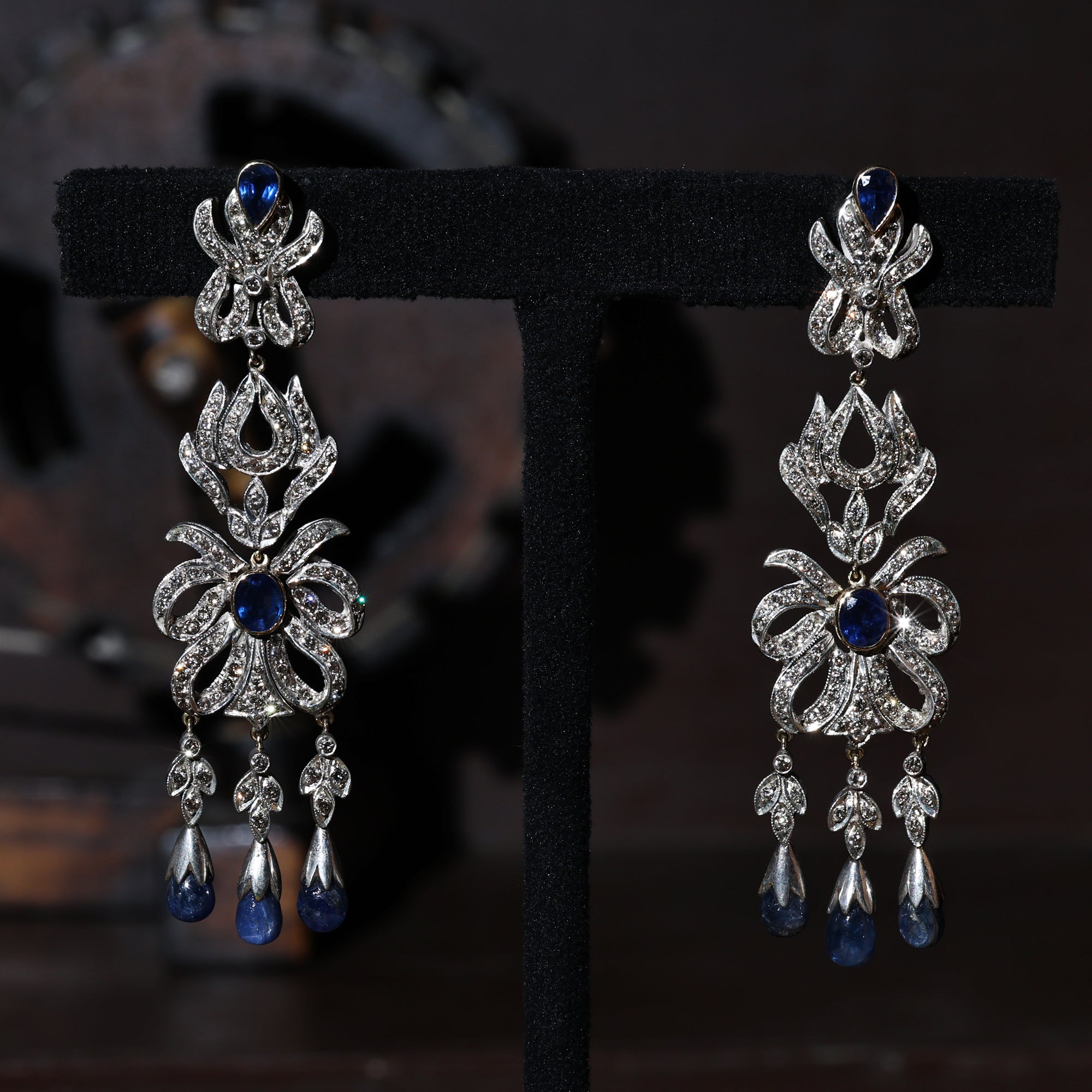 Victorian Empress Natural Sapphire & Diamond Earrings