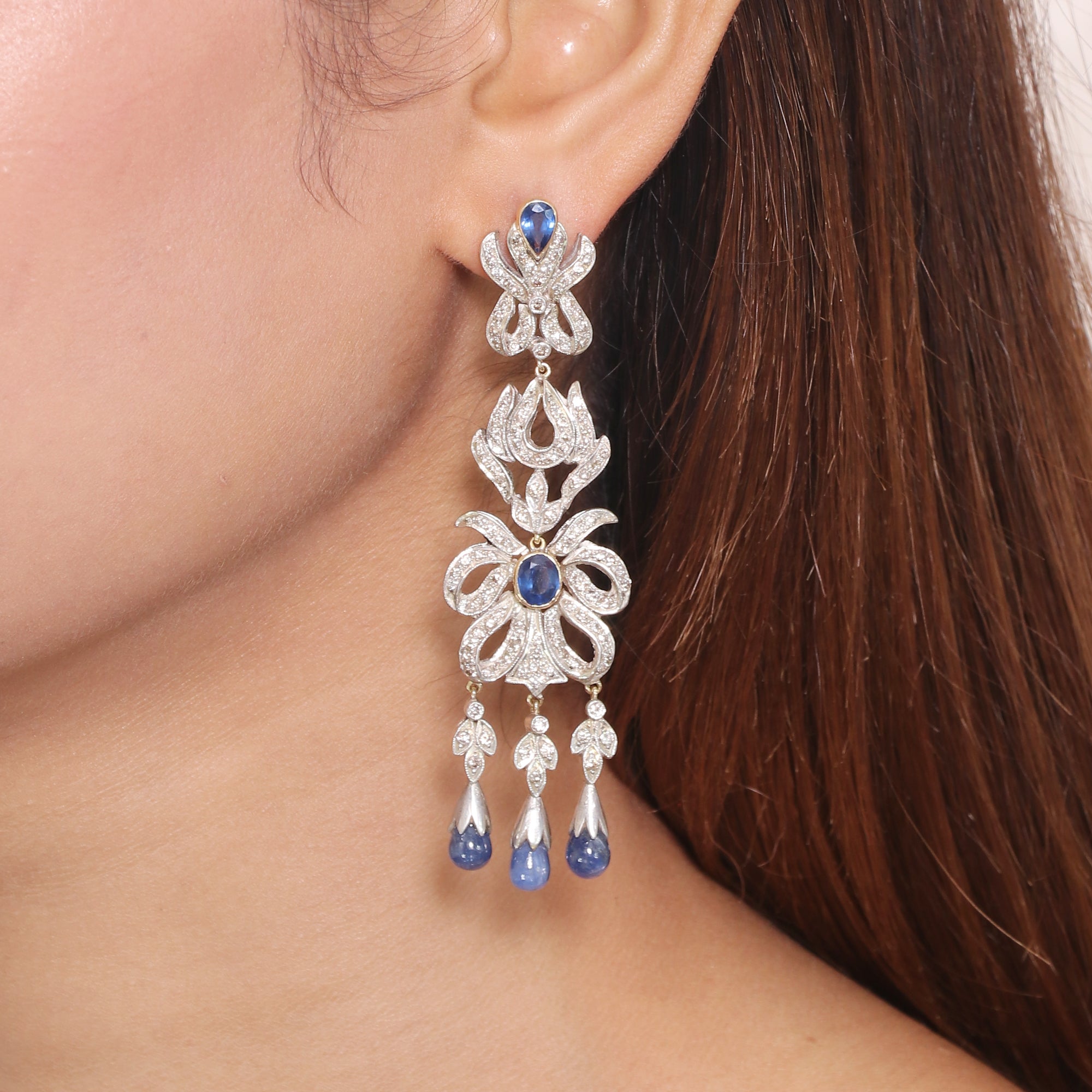 Victorian Empress Natural Sapphire & Diamond Earrings