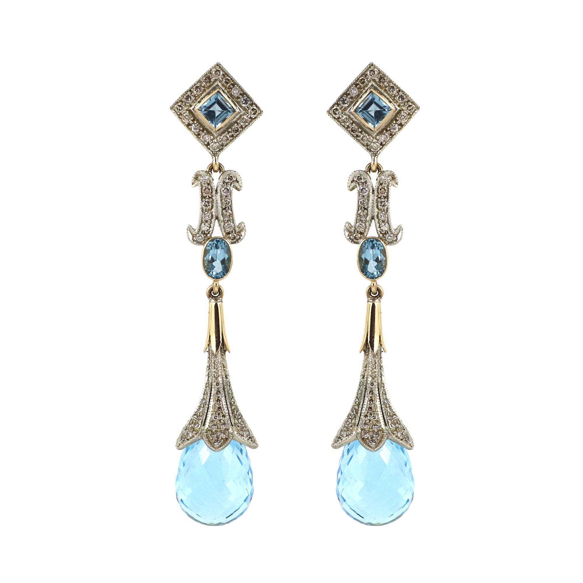 Grand Heirloom Blue Topaz & Diamond Stud Earrings