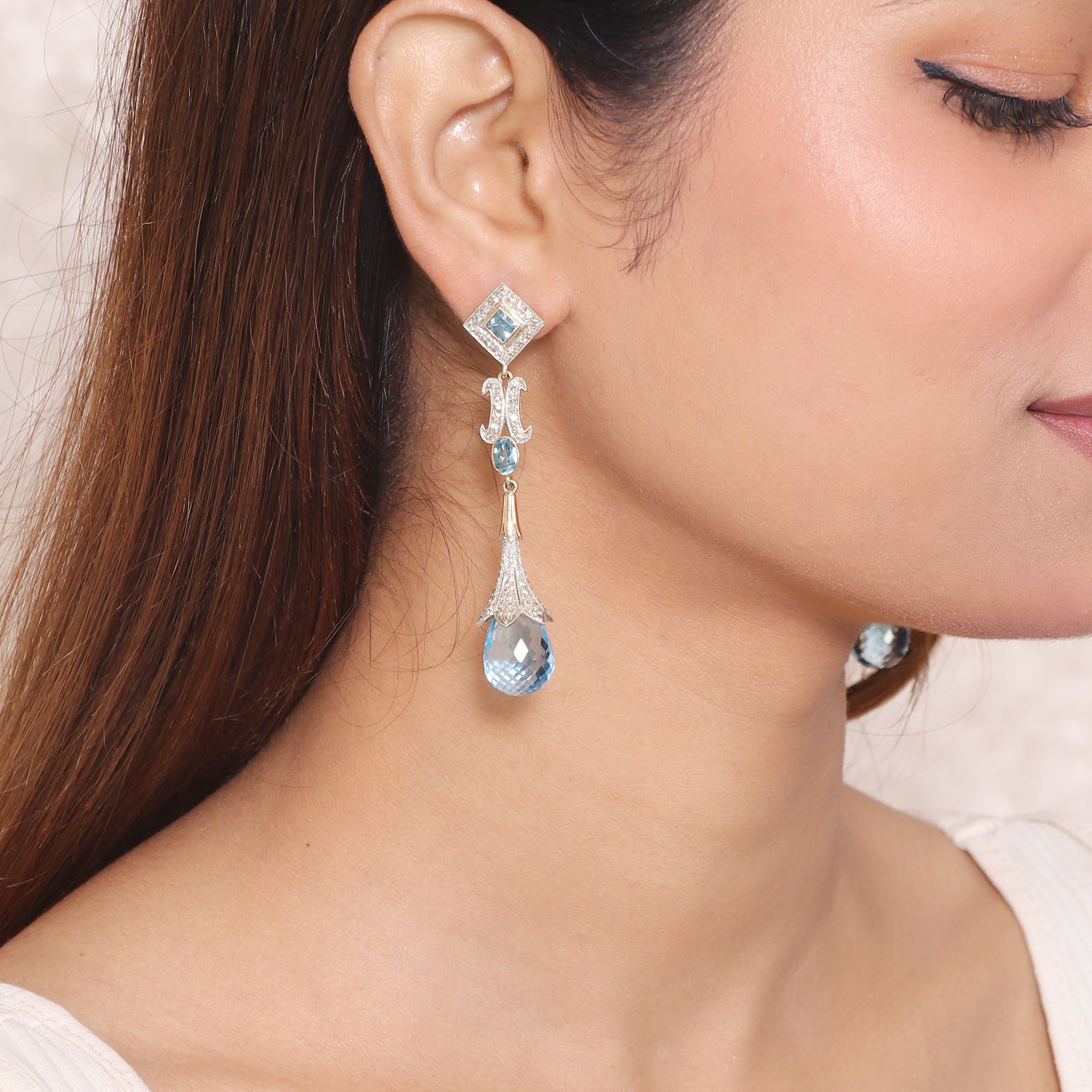 Grand Heirloom Blue Topaz & Diamond Stud Earrings