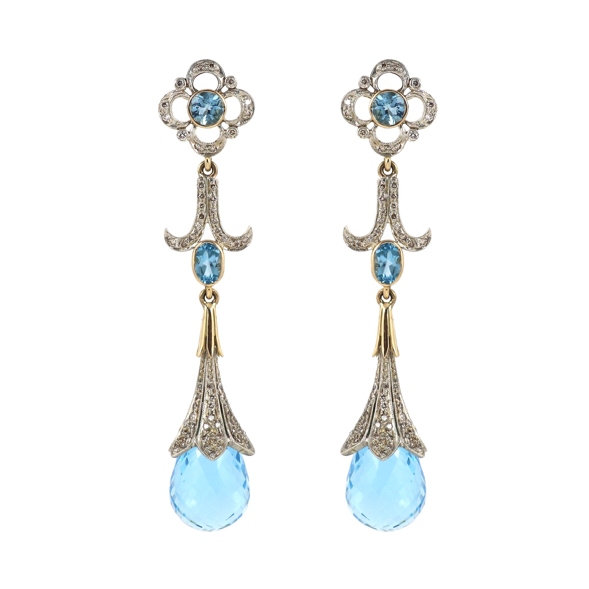 Victorian Crown Jewel Blue Topaz Sapphire & Diamond Earrings