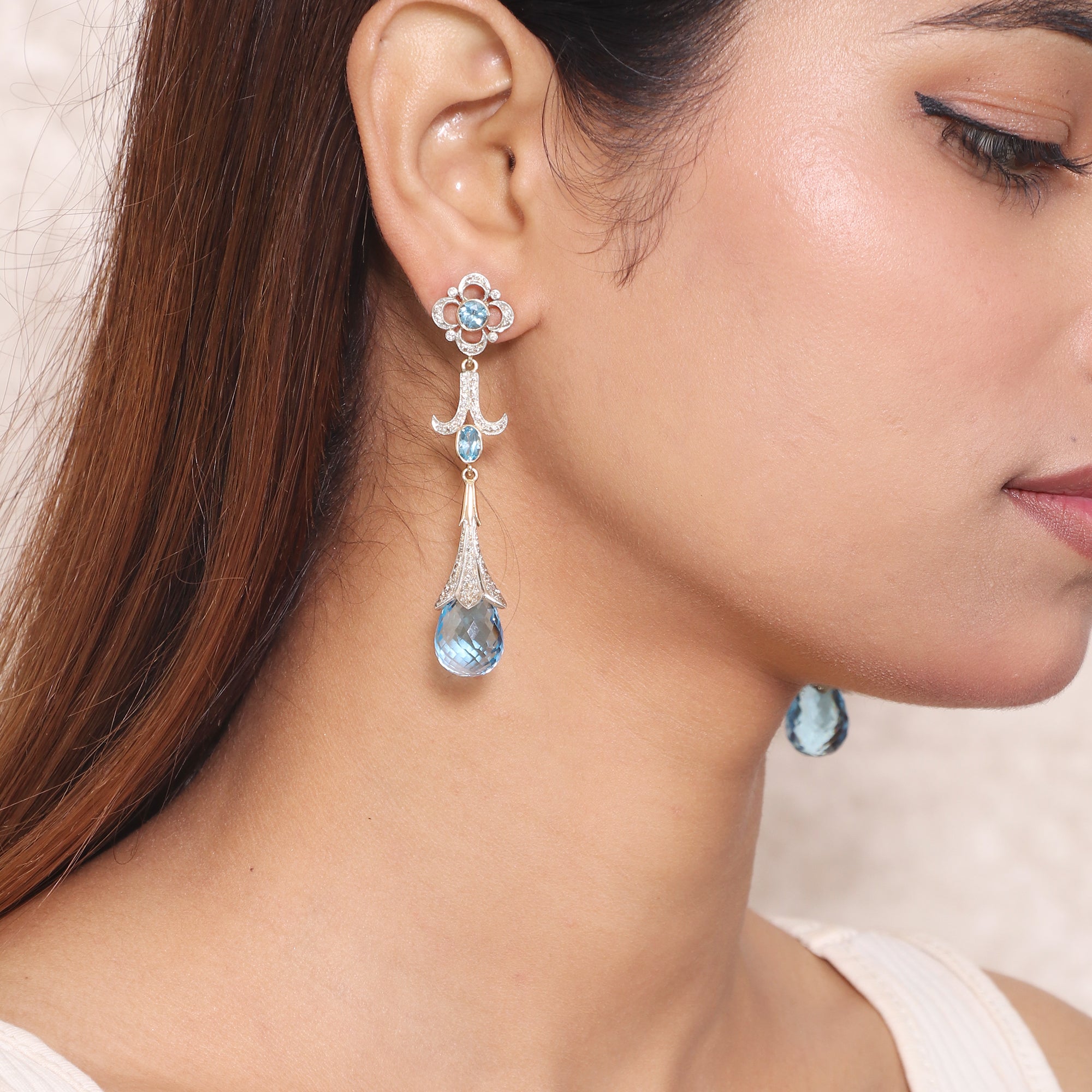 Victorian Crown Jewel Blue Topaz Sapphire & Diamond Earrings