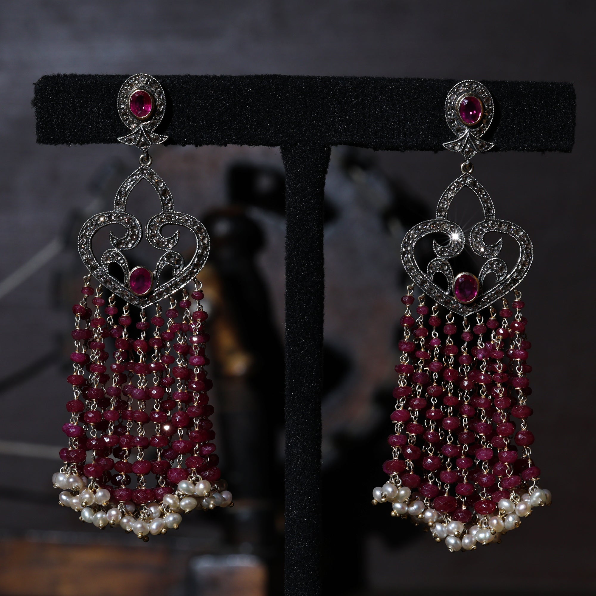 Vintage Victorian Ruby & Emerald Mala Chandeliers
