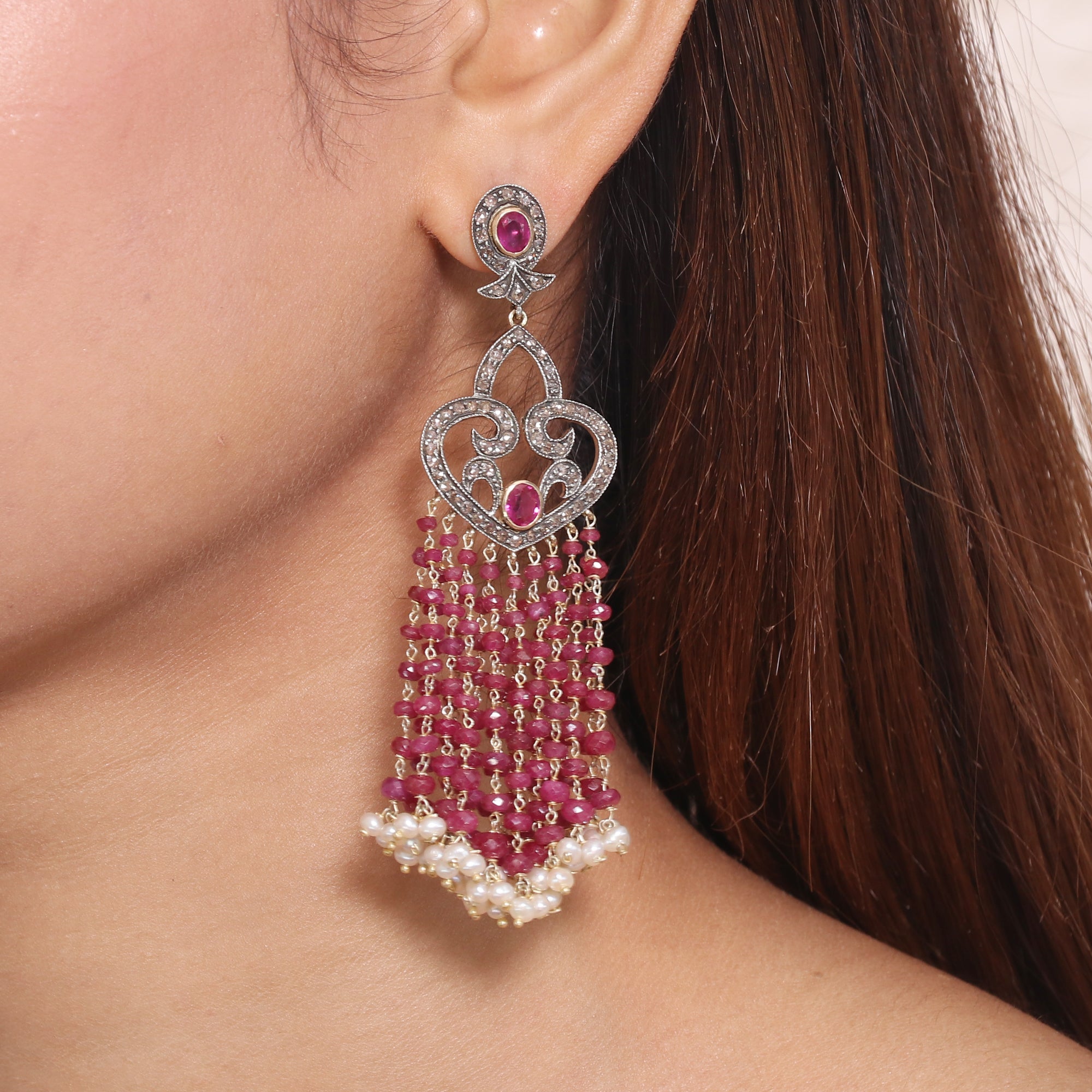 Vintage Victorian Ruby & Emerald Mala Chandeliers