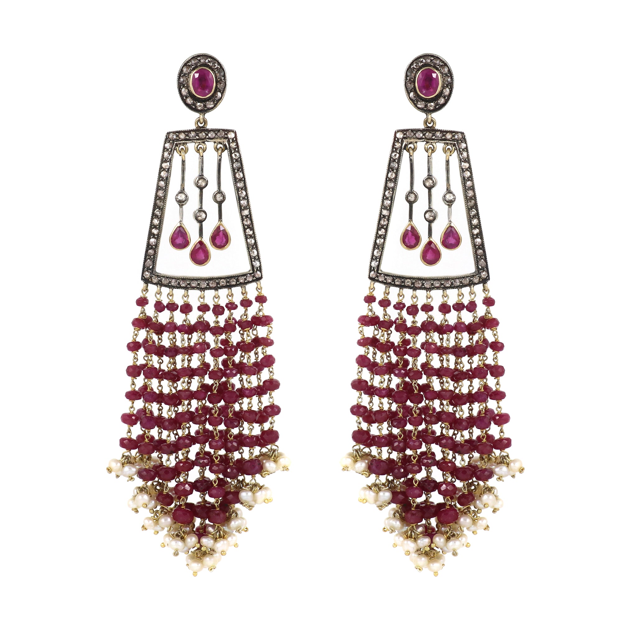 Victorian Rose Ruby & Diamond Beaded Earrings