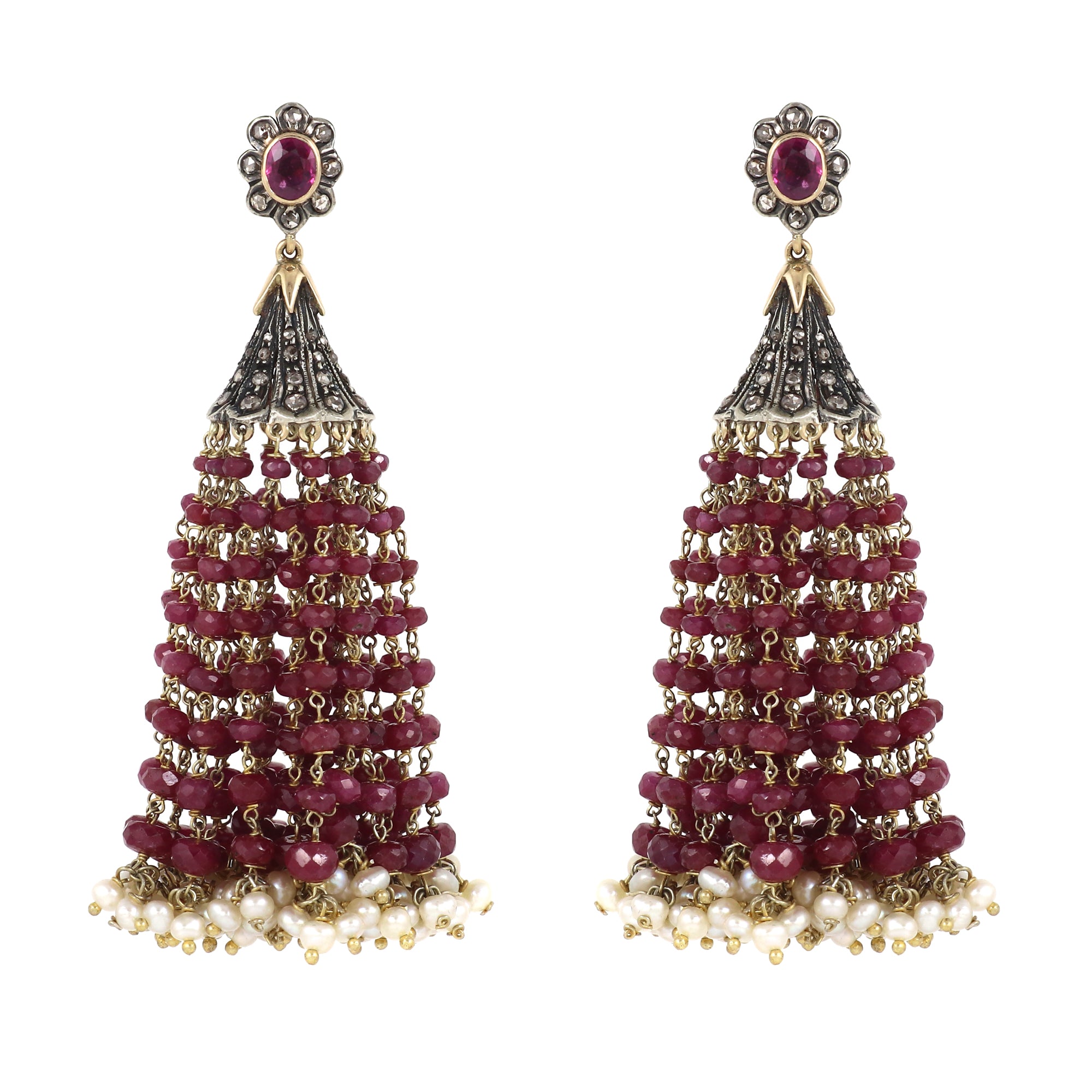 Victorian Crown Jewel Ruby, Sapphire & Diamond Earrings