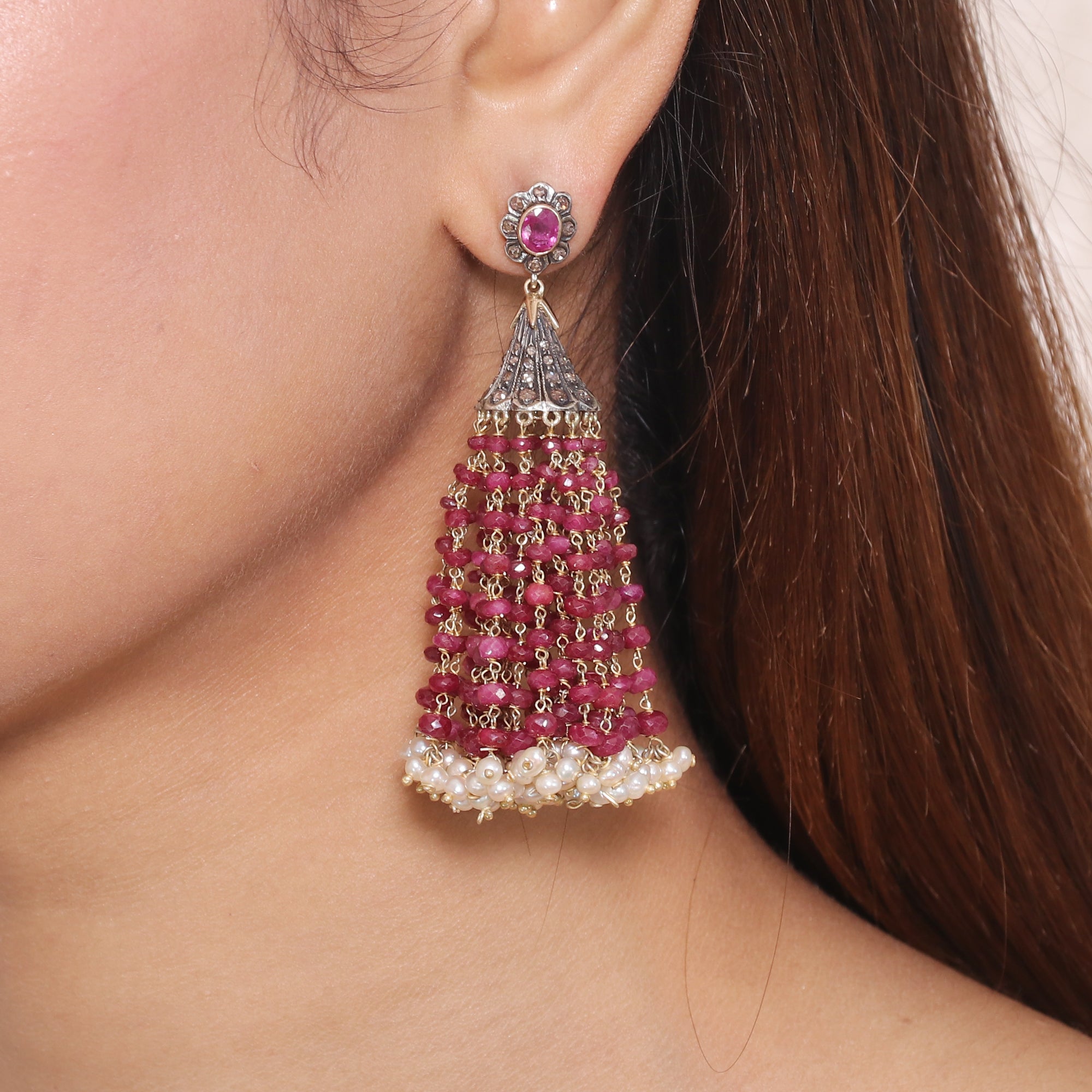 Victorian Crown Jewel Ruby, Sapphire & Diamond Earrings