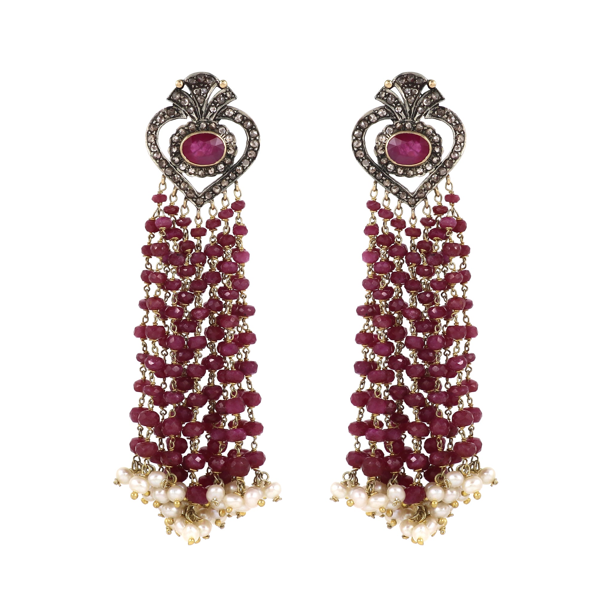 Ruby Royale Gold Victorian Beaded Earrings